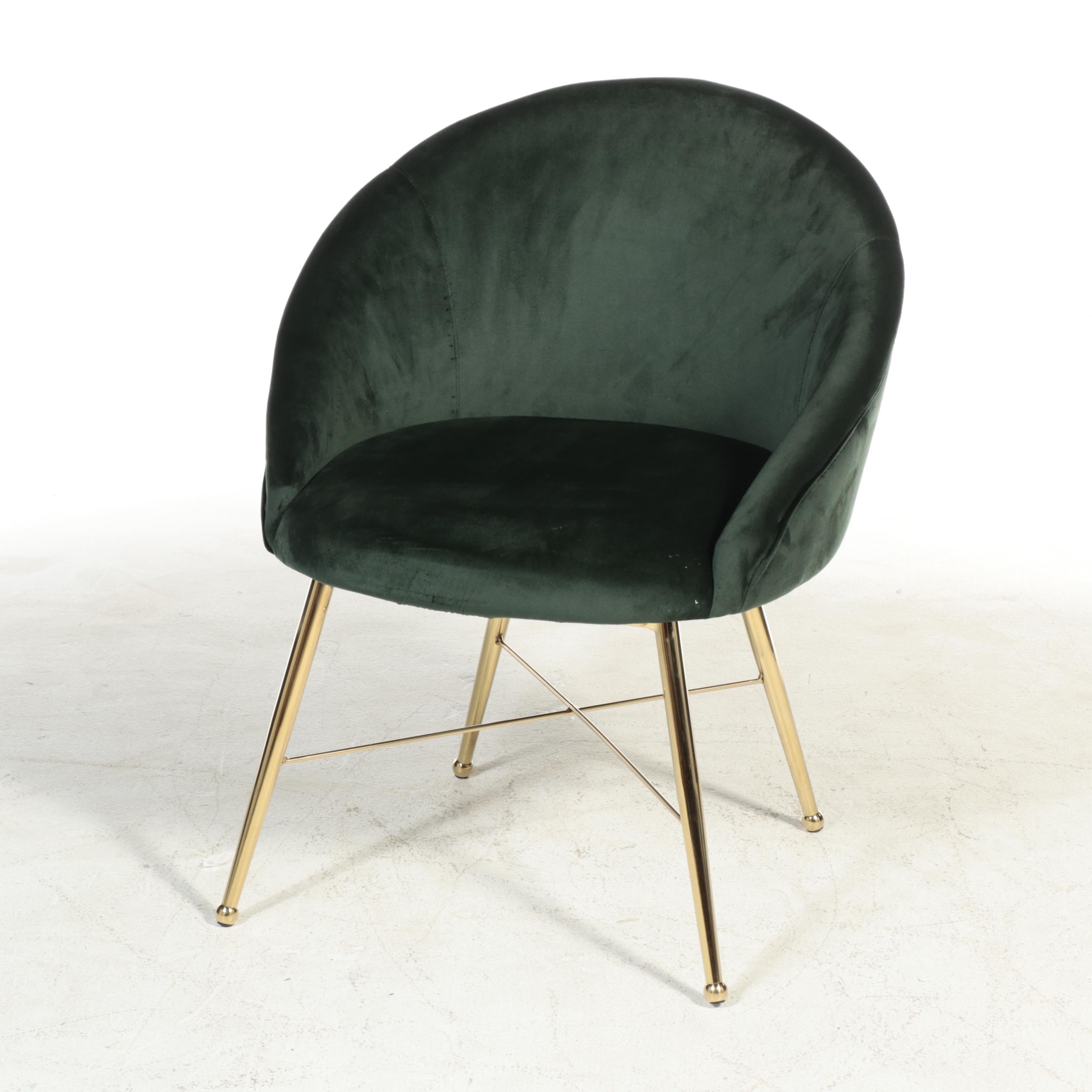 Set of Six Green Velour Upholstered Dining Chairs
