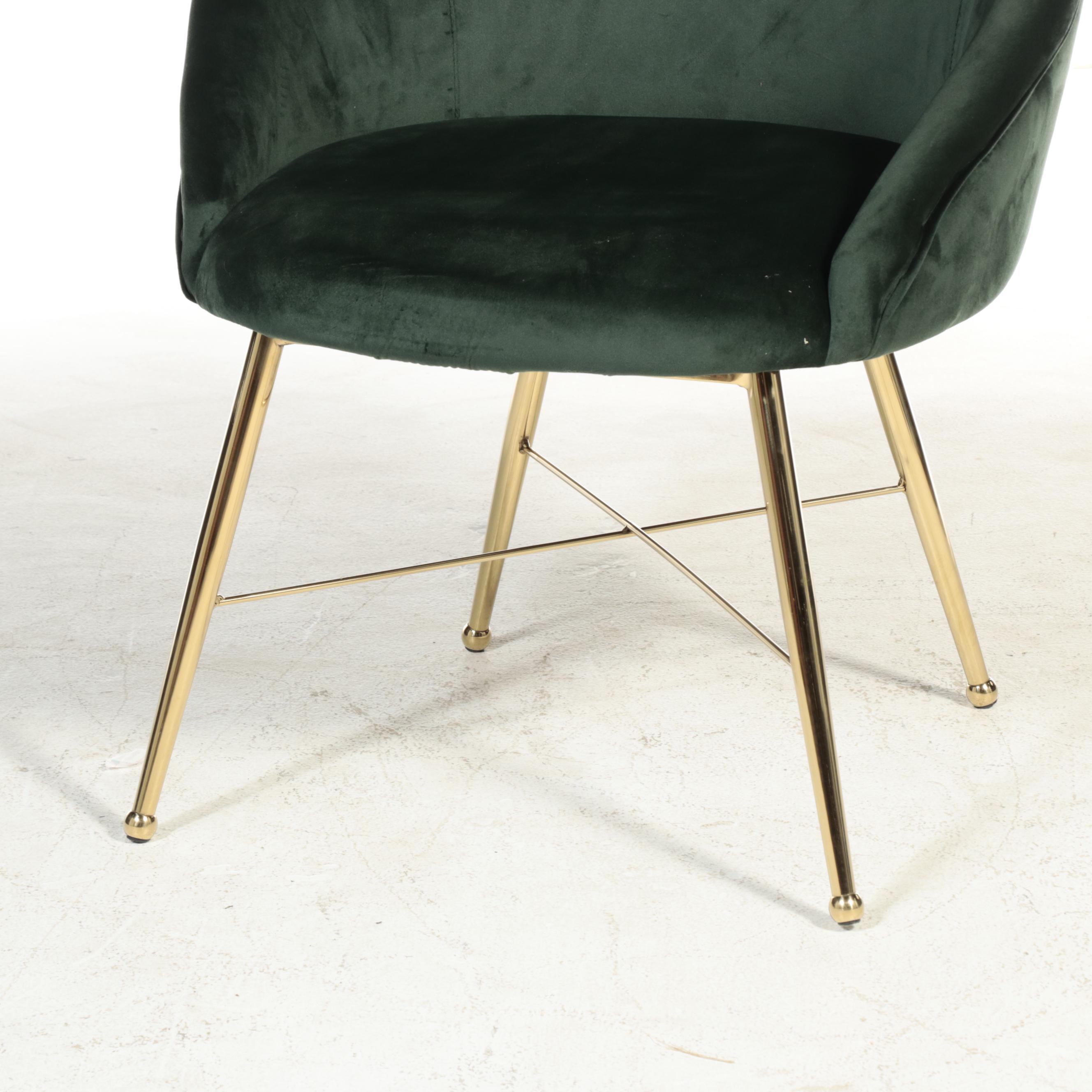 Set of Six Green Velour Upholstered Dining Chairs