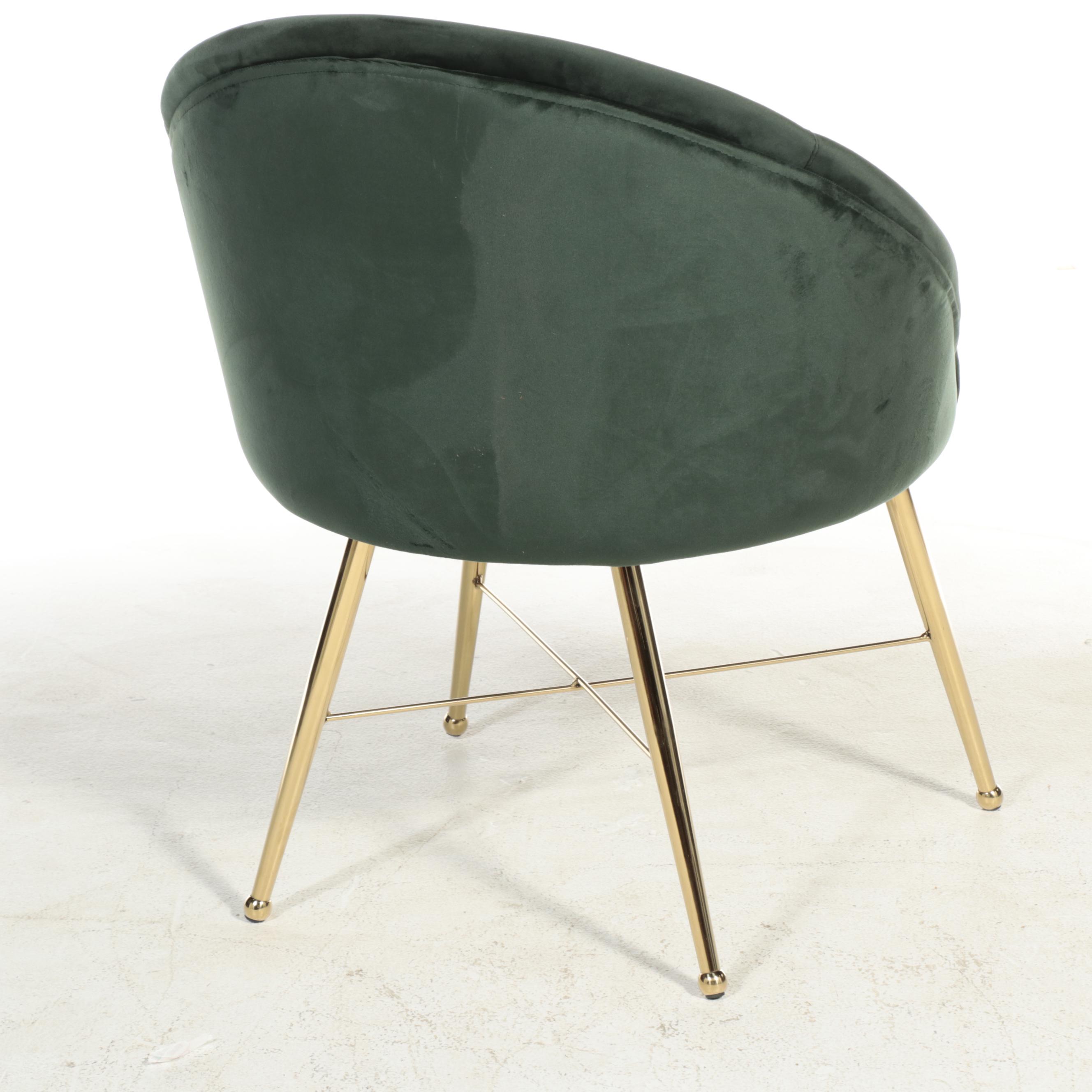 Set of Six Green Velour Upholstered Dining Chairs