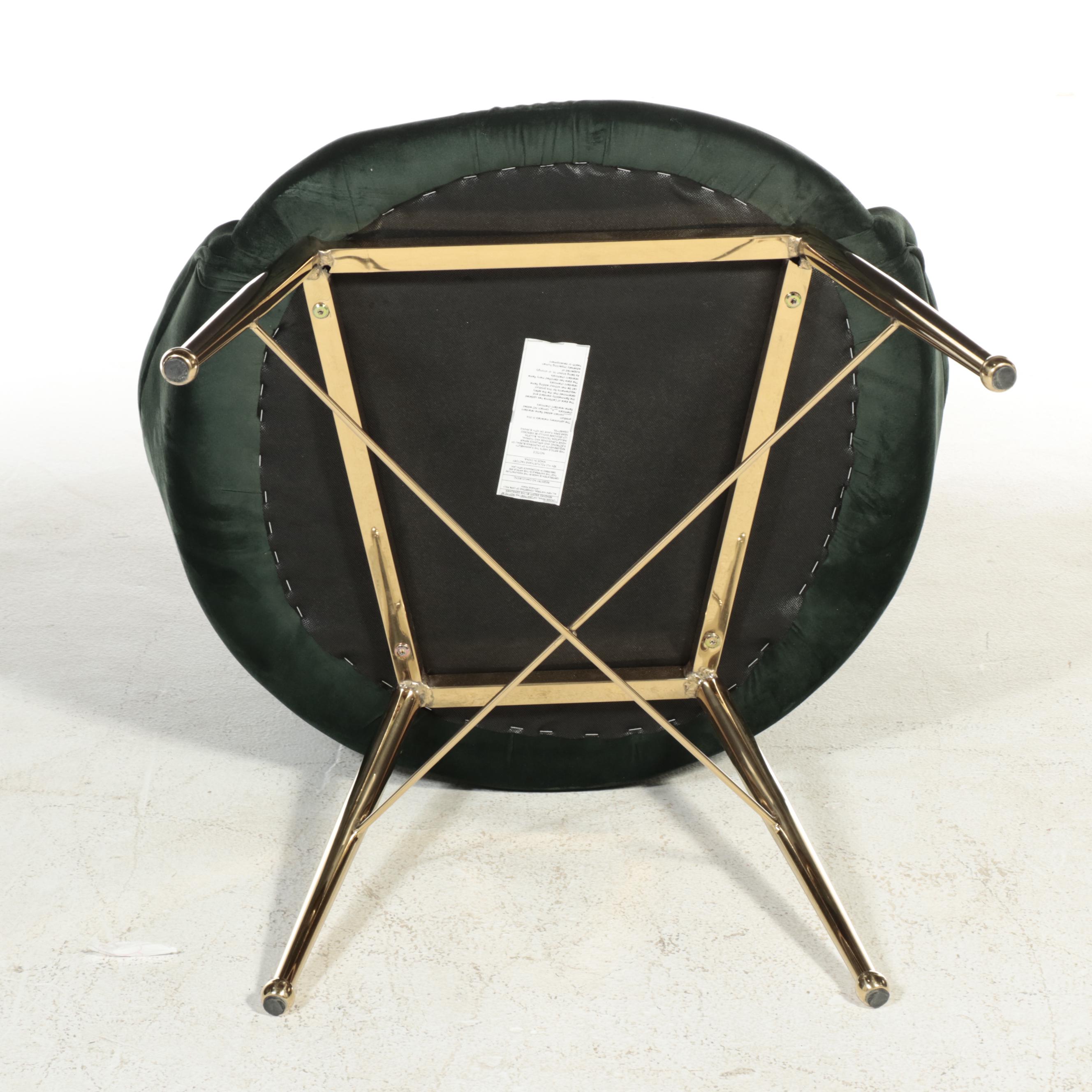 Set of Six Green Velour Upholstered Dining Chairs