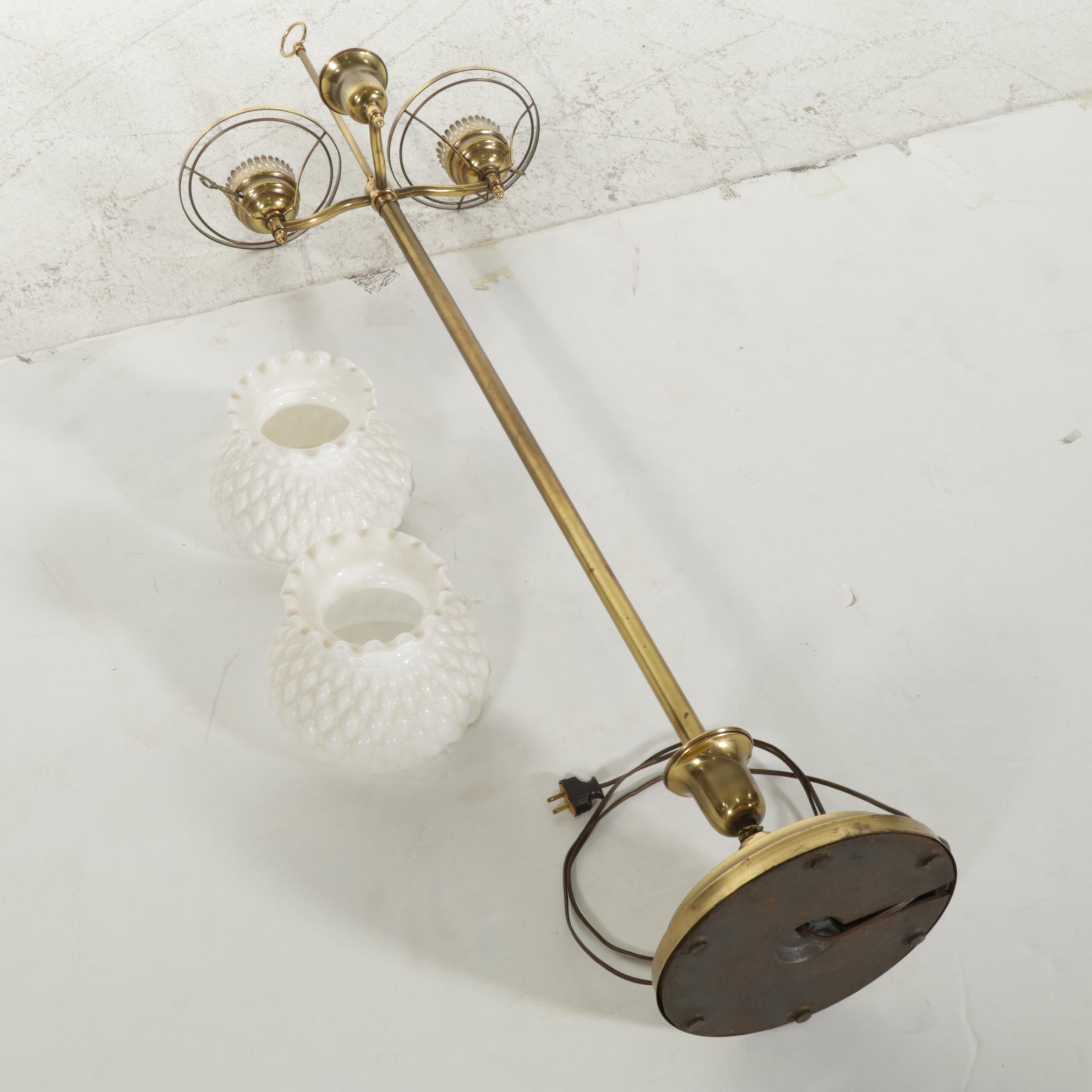 Two Light Faux Oil Floor Lamp with Milk Glass Shades, Mid to Late 20th Century