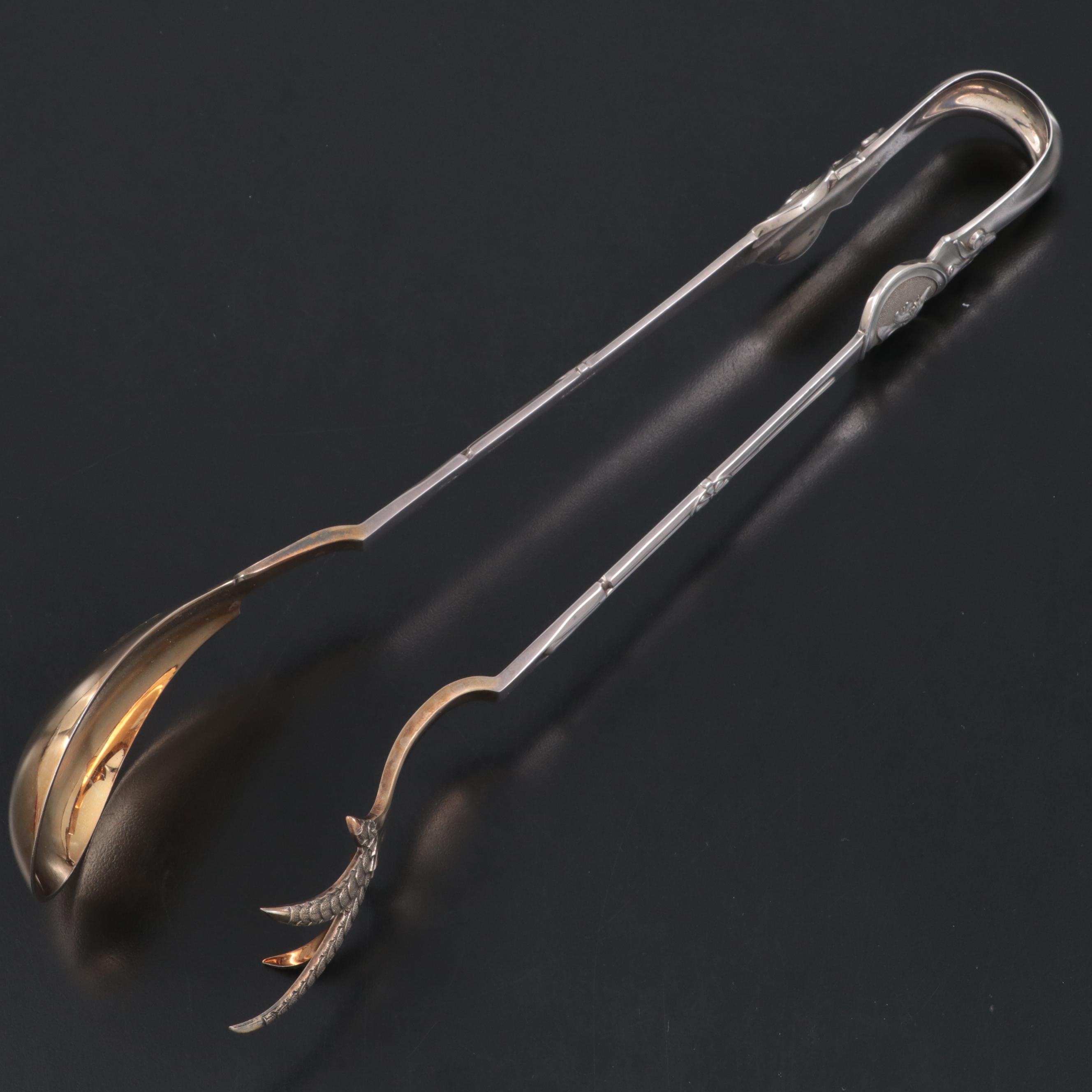 Gorham "Medallion" Sterling Silver Ice Tongs, Mid to Late 19th Century