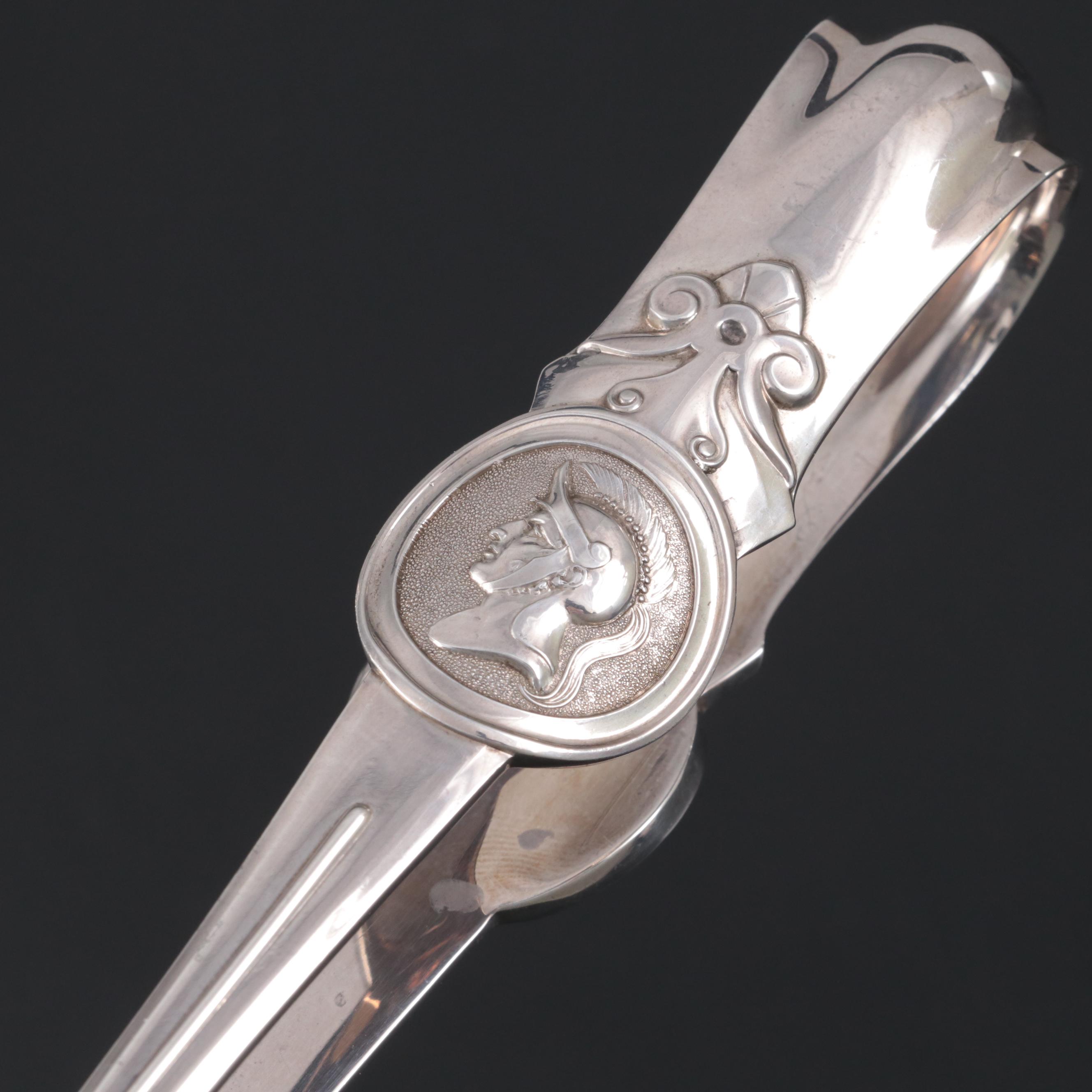 Gorham "Medallion" Sterling Silver Ice Tongs, Mid to Late 19th Century