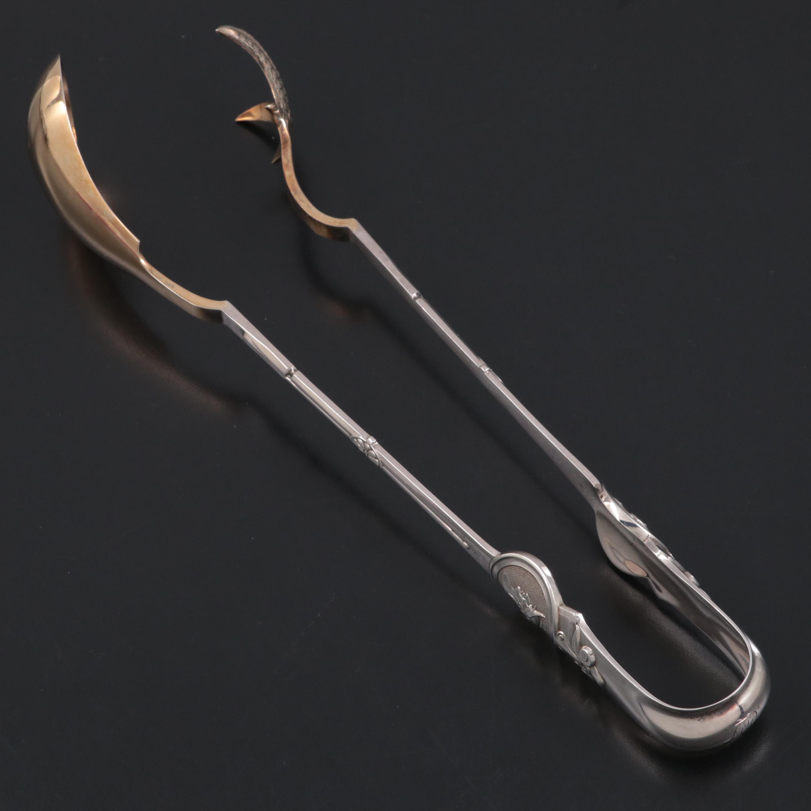 Gorham "Medallion" Sterling Silver Ice Tongs, Mid to Late 19th Century