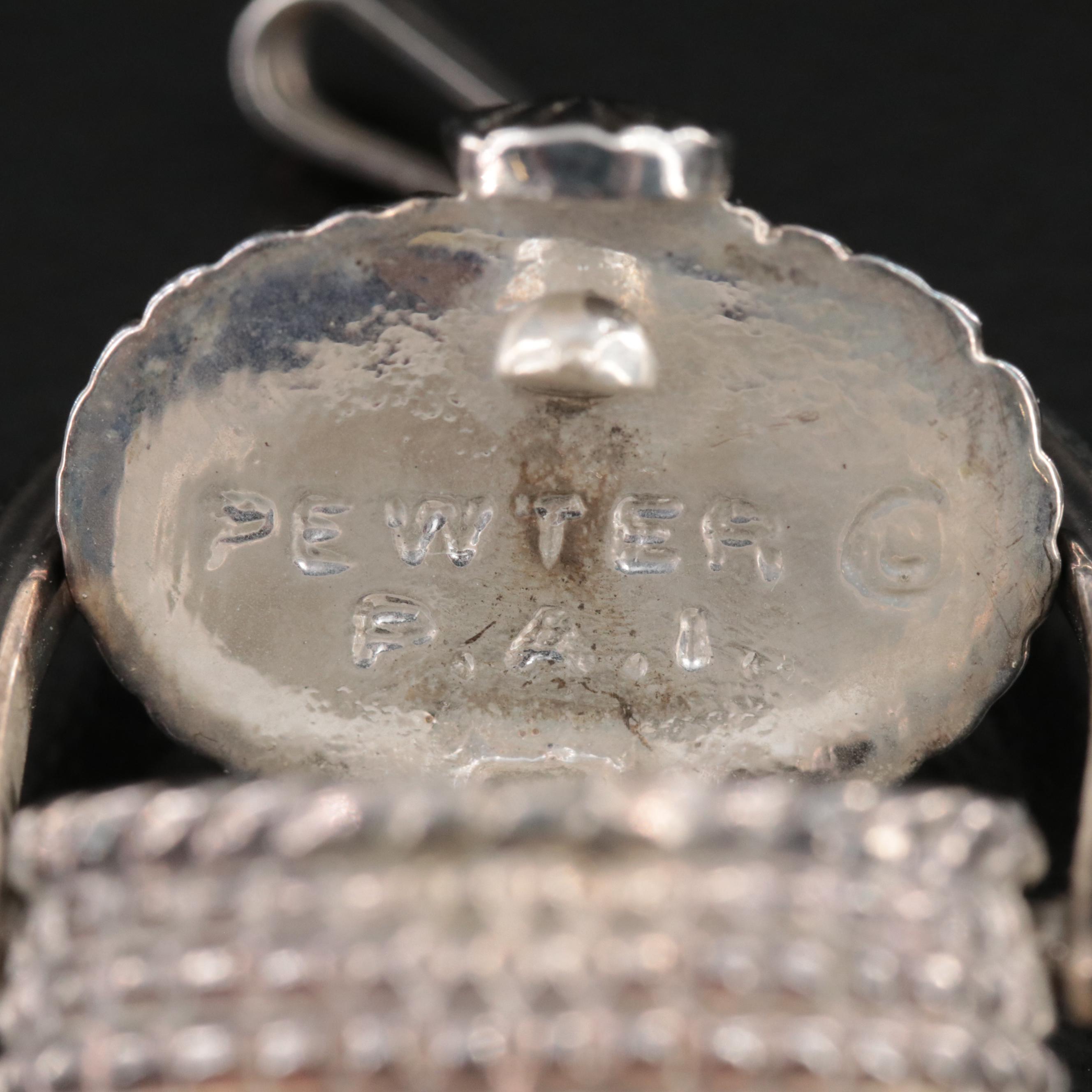 Bone Scrimshaw Basket Pendant with Miniature Penny Replica