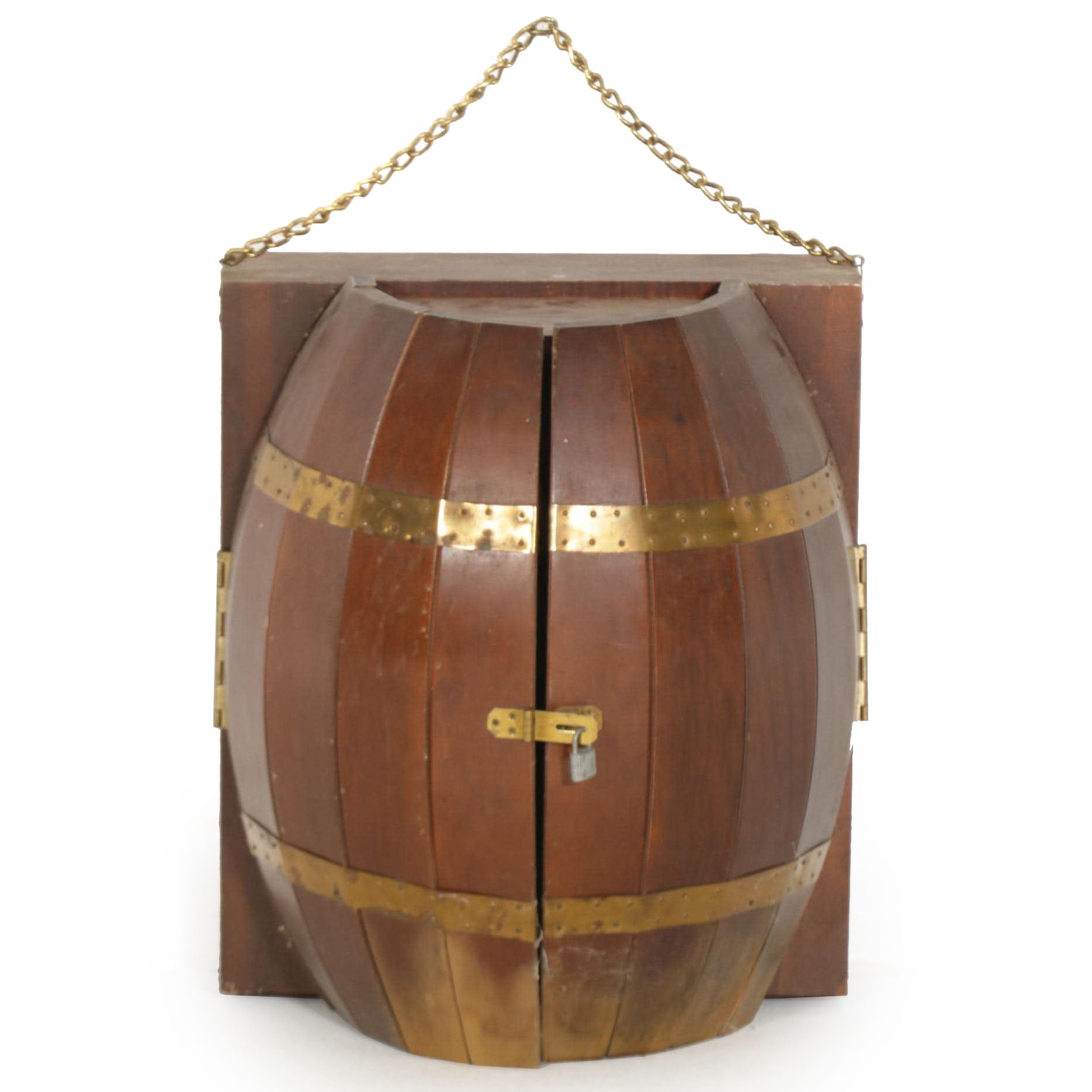 Keg-Shaped Wood Hanging Bar Cabinet, Late 20th Century