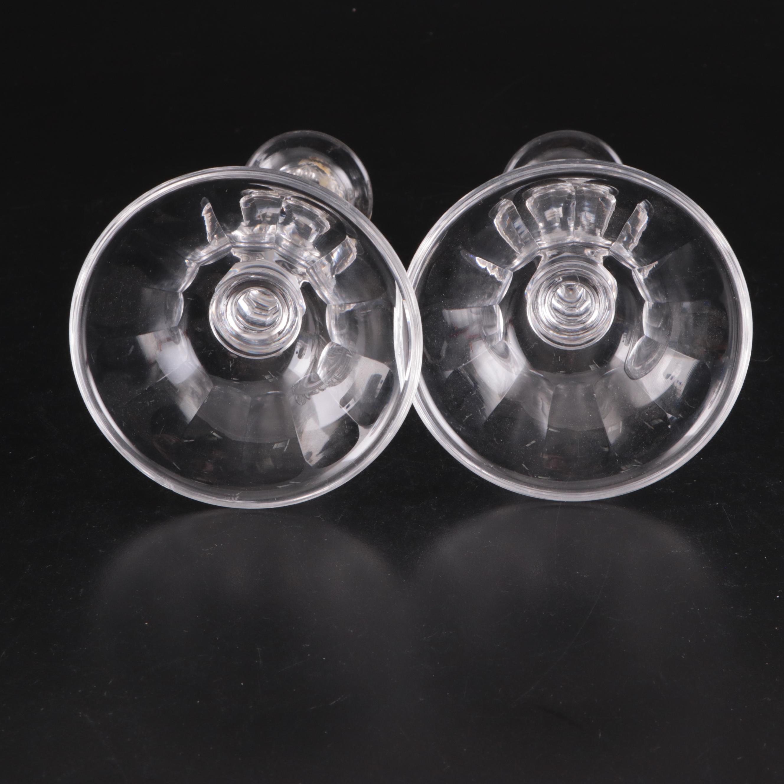 Pair of Glass Candlesticks with Cut Glass Decanter