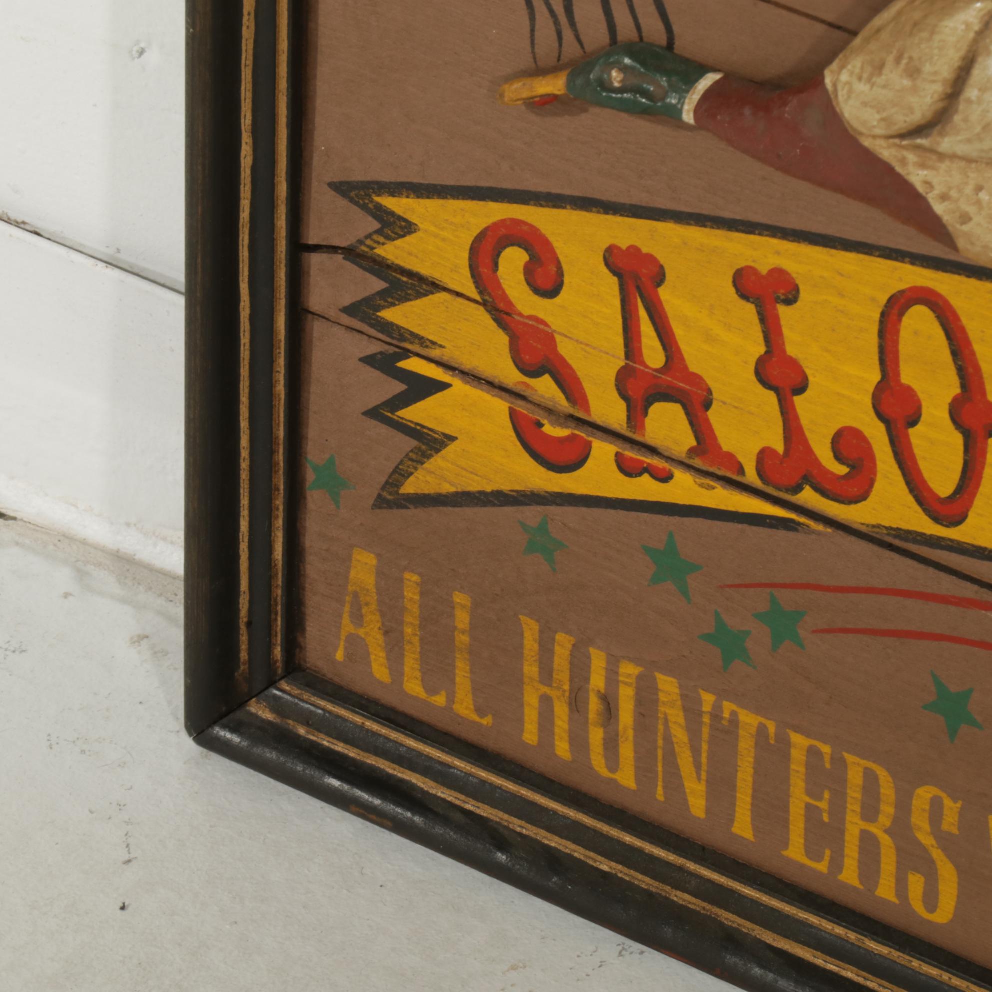 Wooden Hand-Painted Saloon and Tattoo Parlor Sign