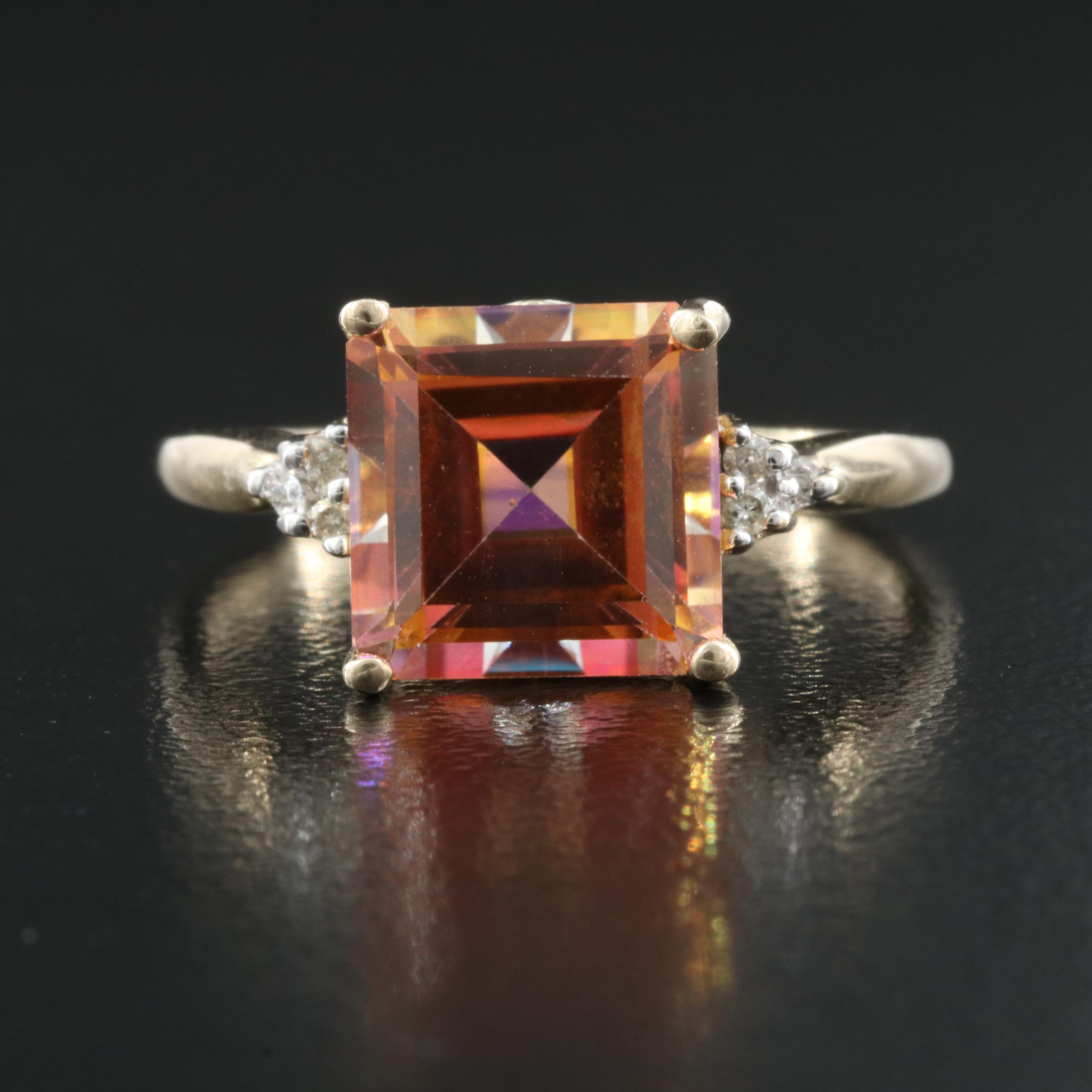 10K Mystic Topaz and Diamond Ring