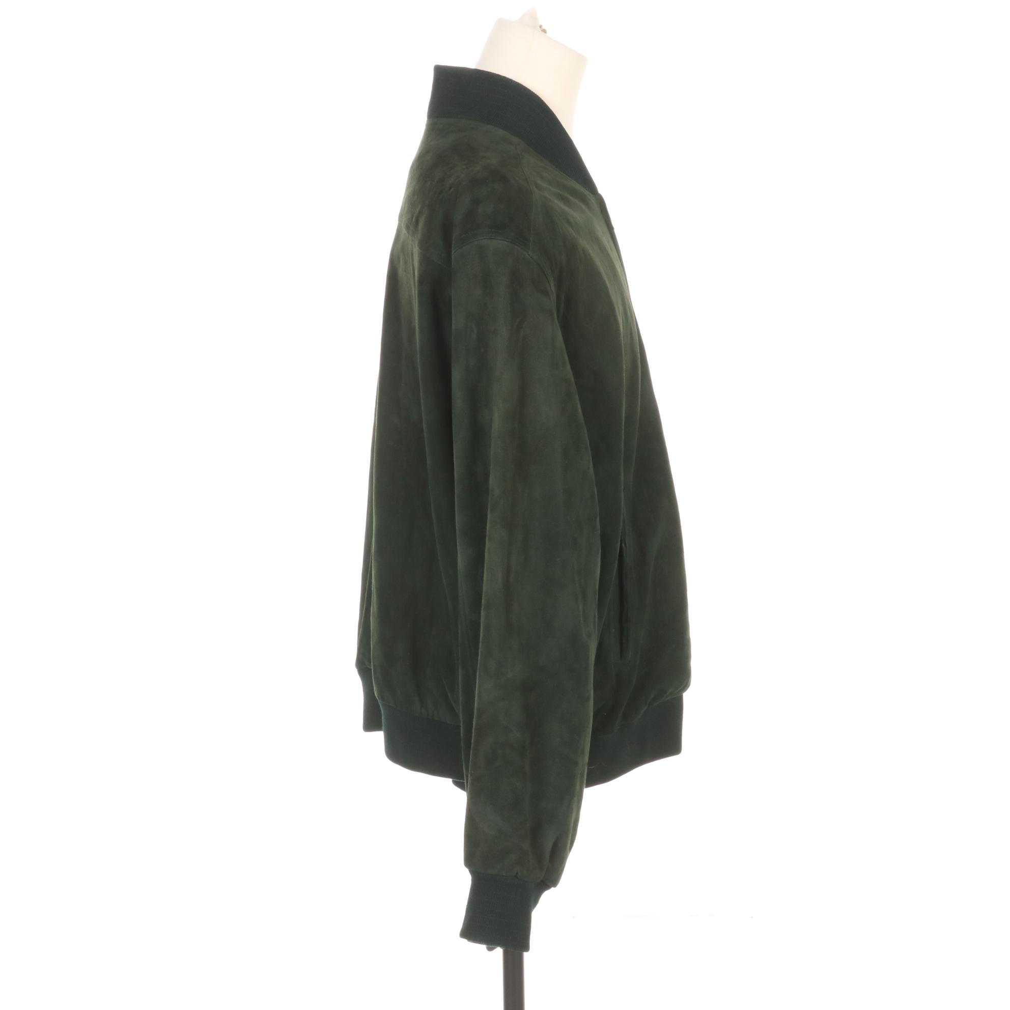 Coach Pine Green Suede Men's Bomber Jacket, XL