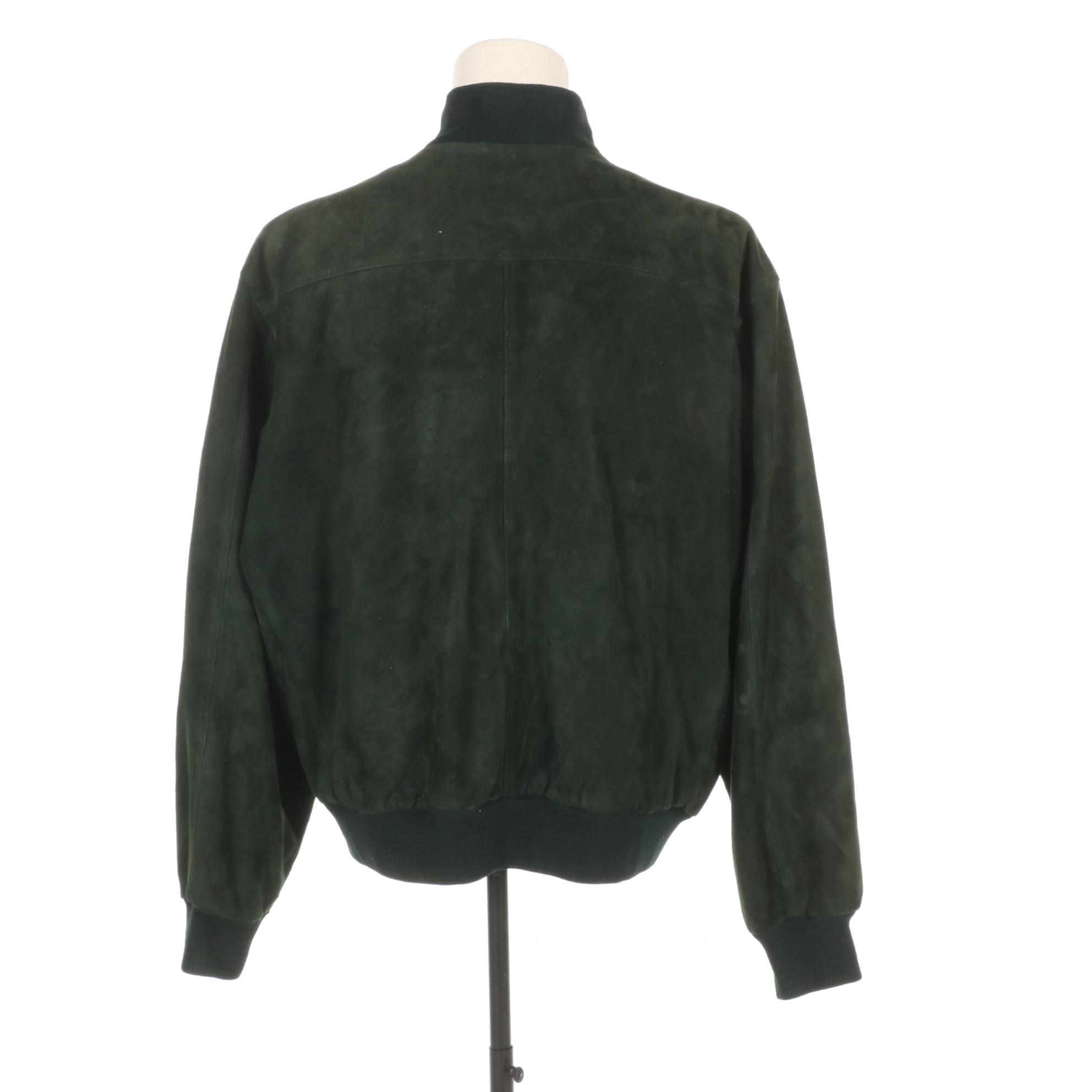 Coach Pine Green Suede Men's Bomber Jacket, XL