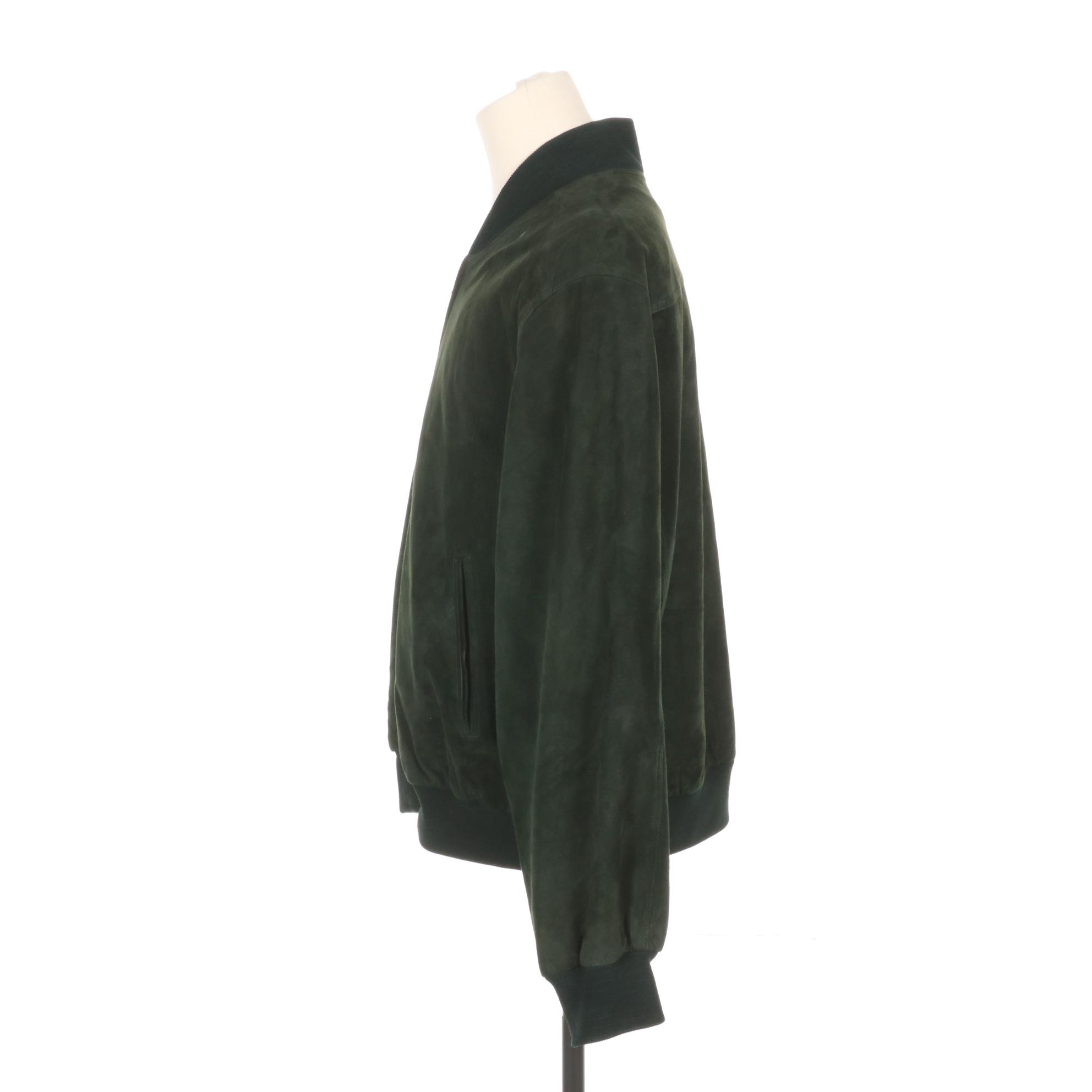 Coach Pine Green Suede Men's Bomber Jacket, XL