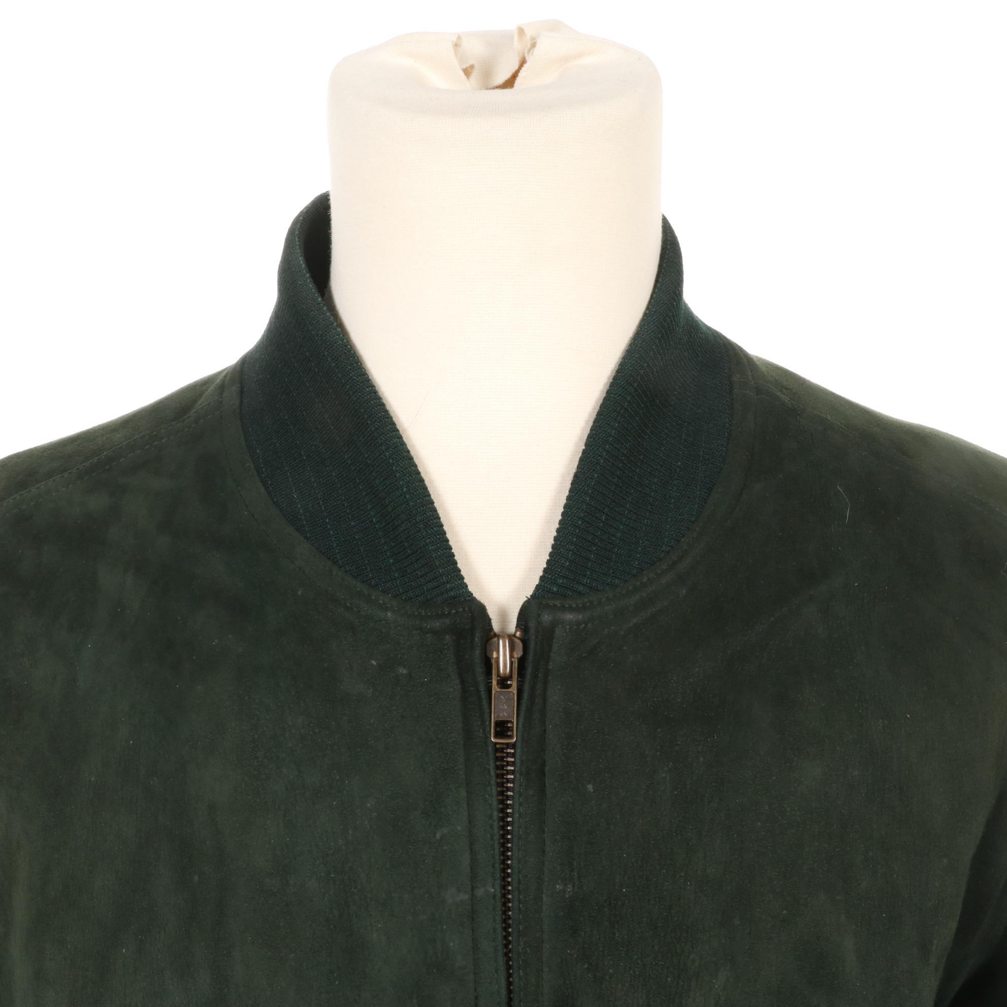 Coach Pine Green Suede Men's Bomber Jacket, XL