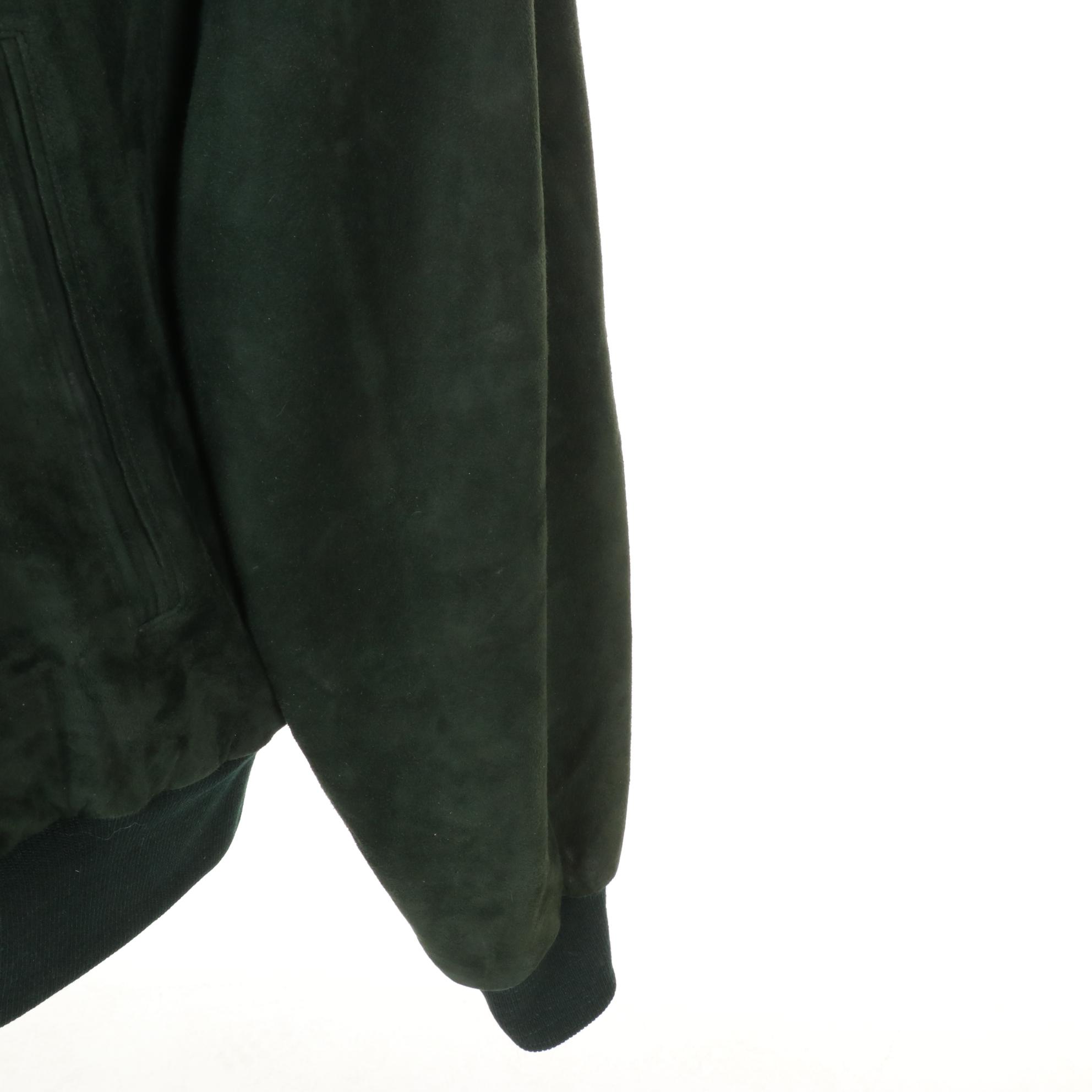 Coach Pine Green Suede Men's Bomber Jacket, XL