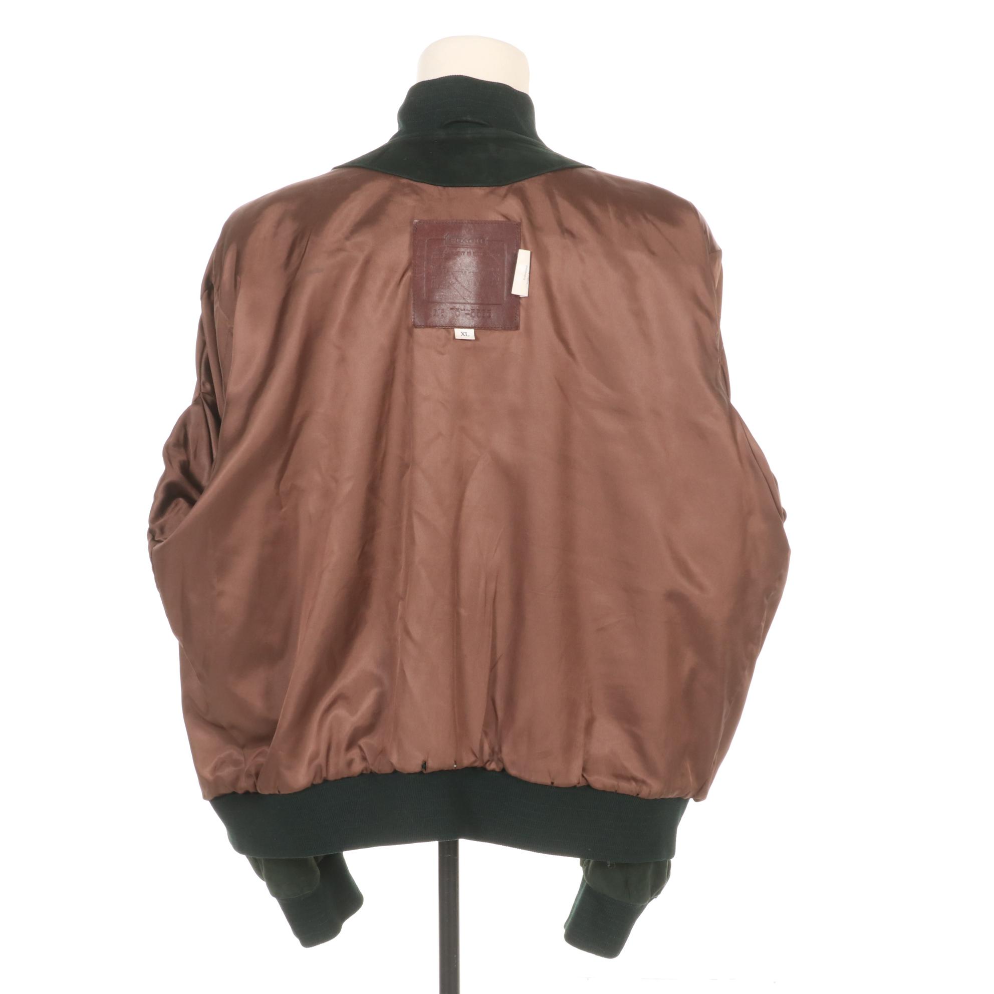 Coach Pine Green Suede Men's Bomber Jacket, XL