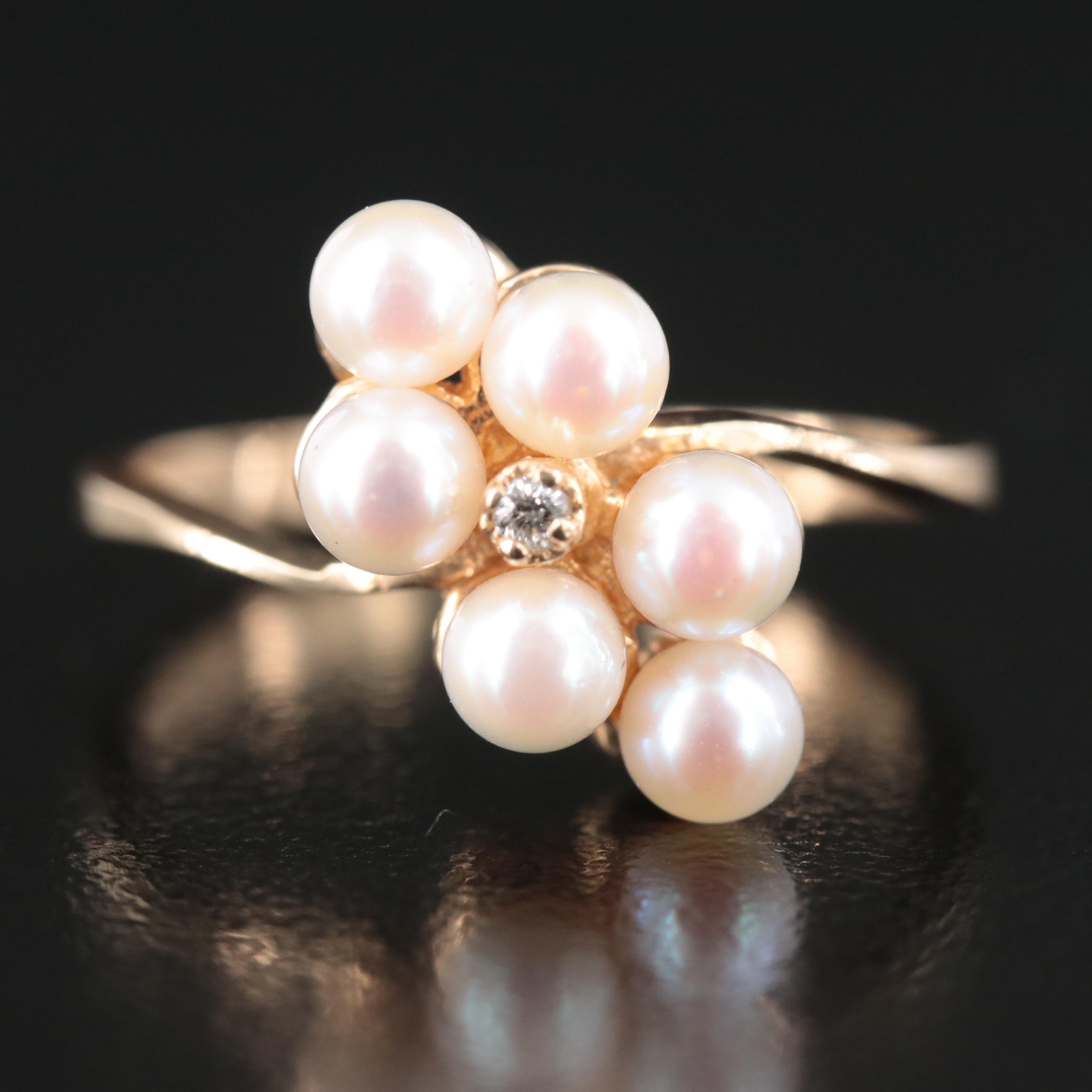 14K Pearl and Diamond Ring