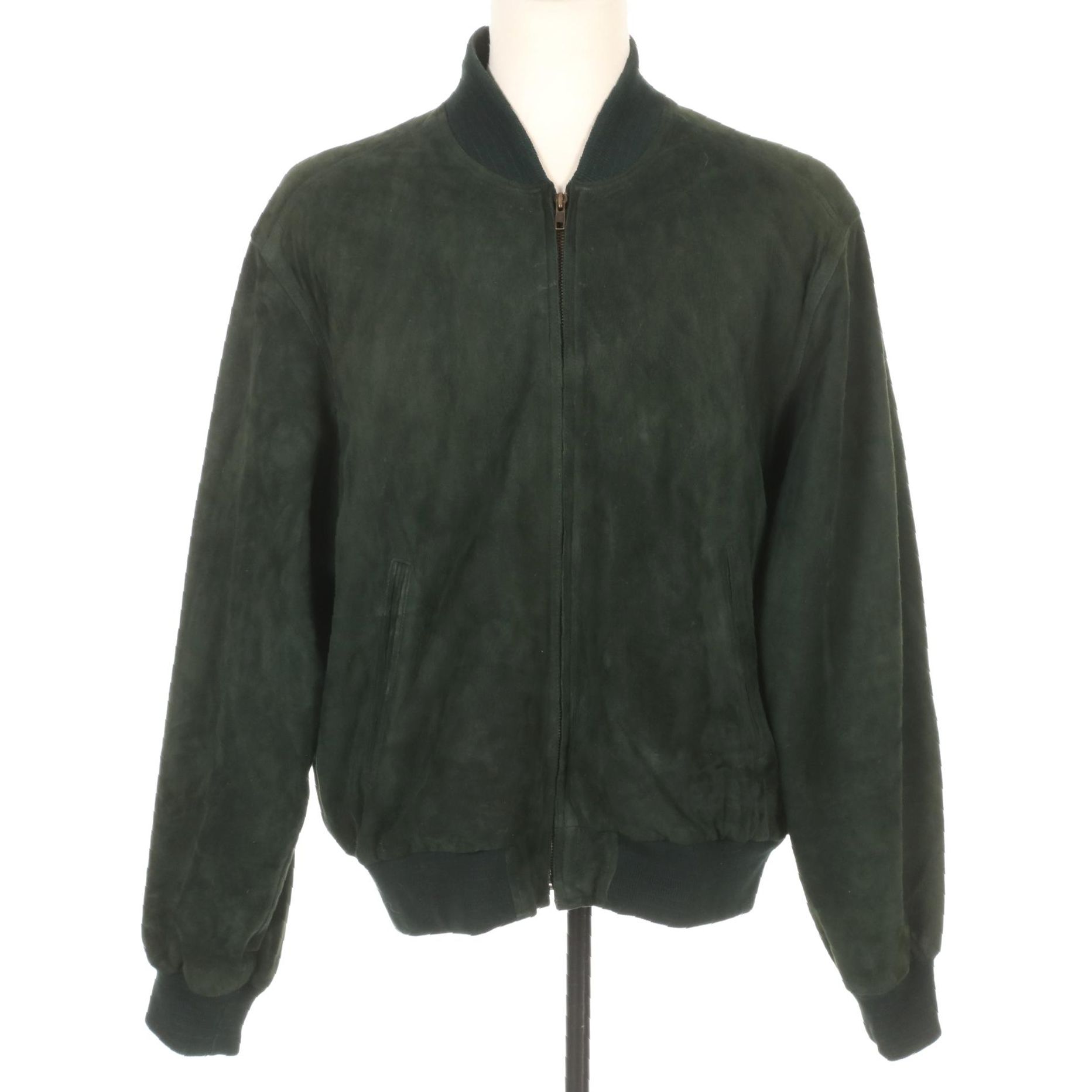 Coach Pine Green Suede Men's Bomber Jacket, XL