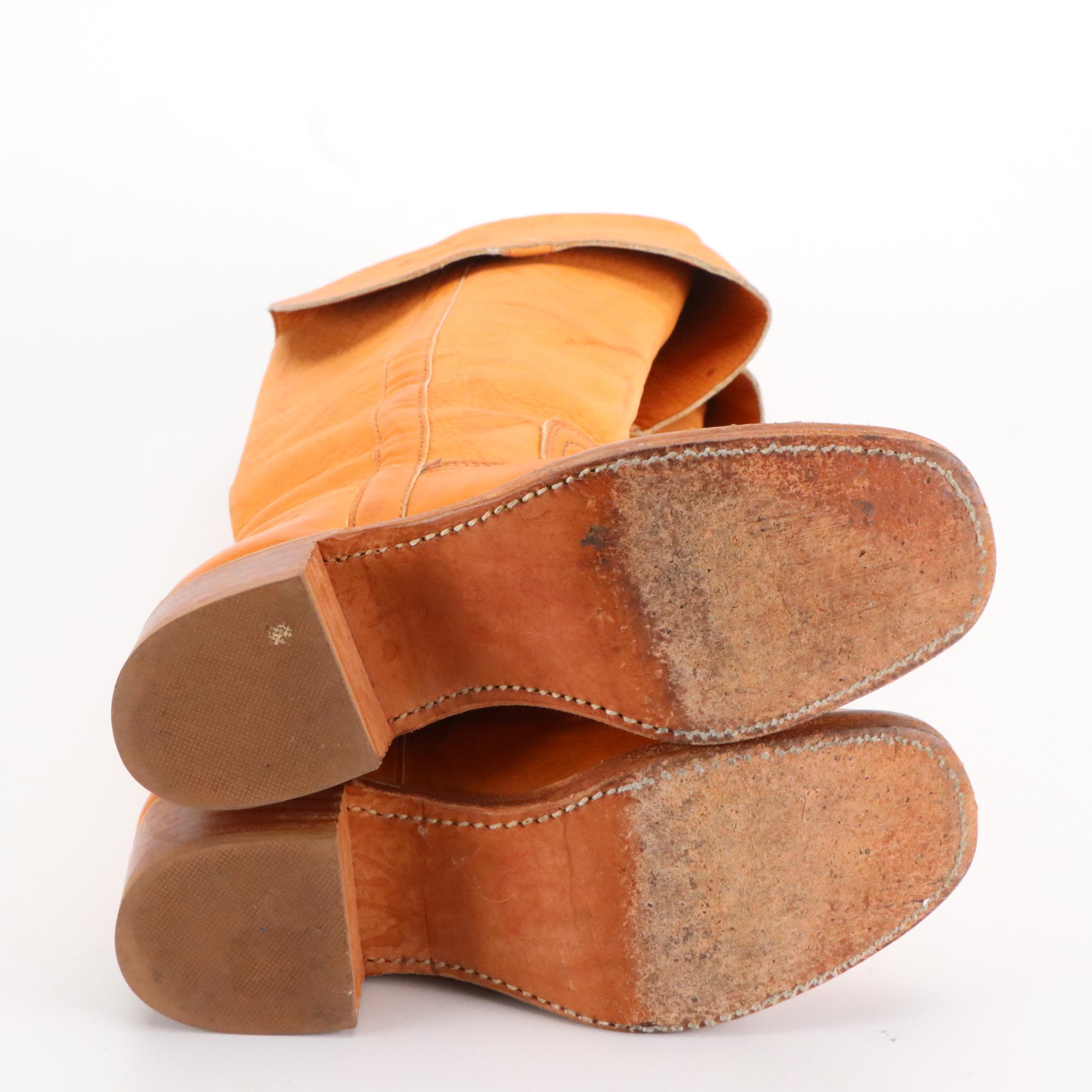 Frye Fold Over Knee High Boots in Tan and Black Leather