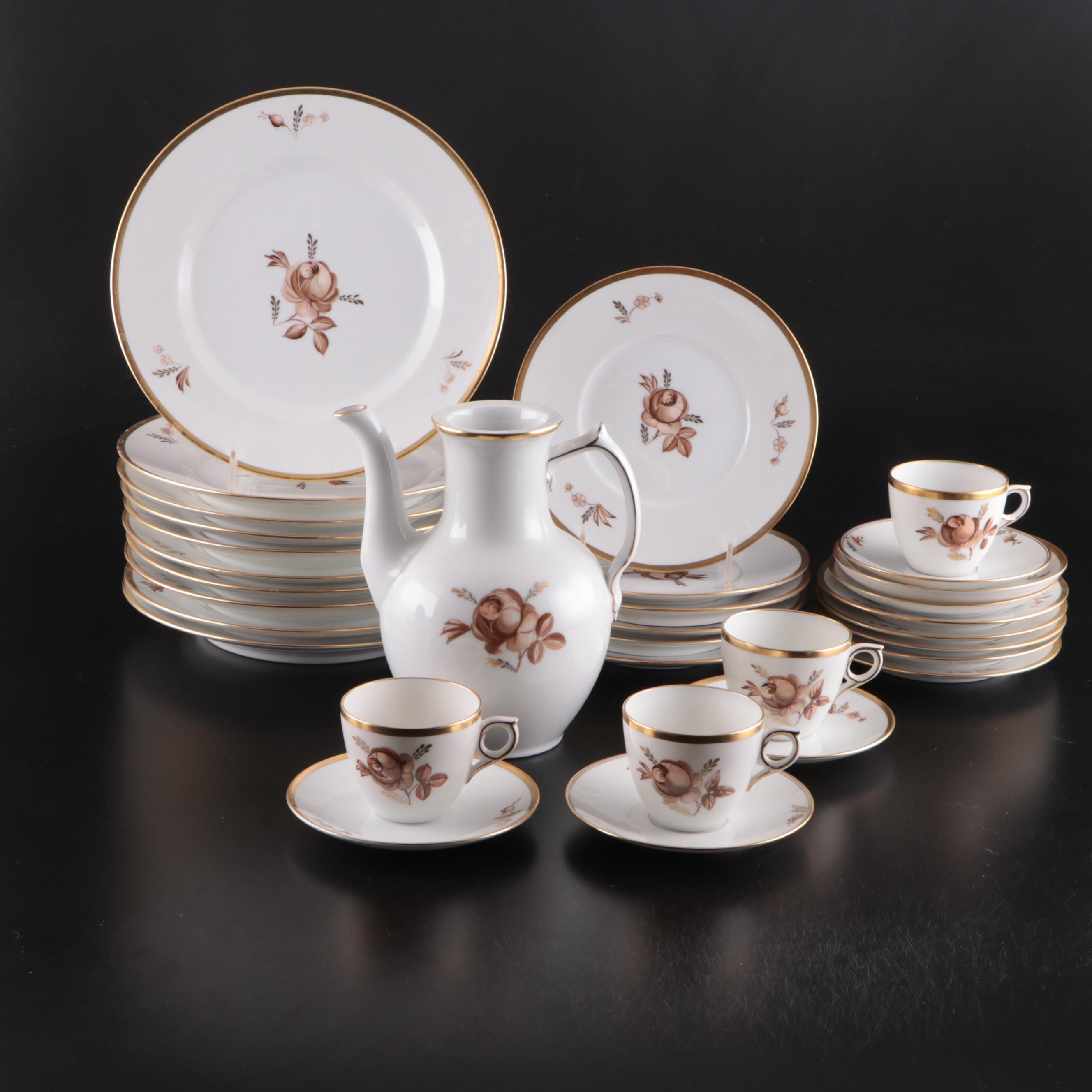 Royal Copenhagen "Brown Rose" Porcelain Dinnerware, Mid-20th Century