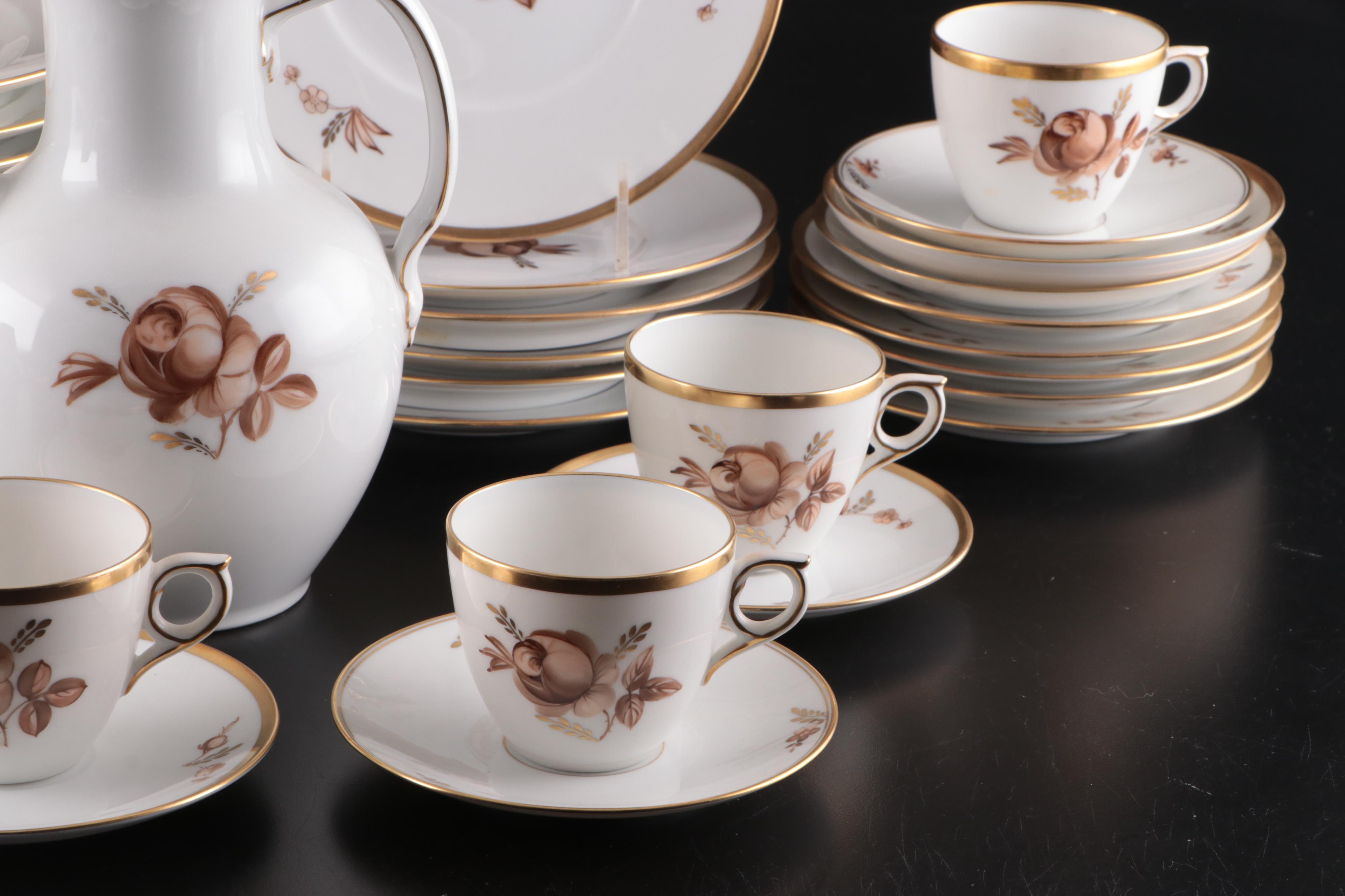 Royal Copenhagen "Brown Rose" Porcelain Dinnerware, Mid-20th Century