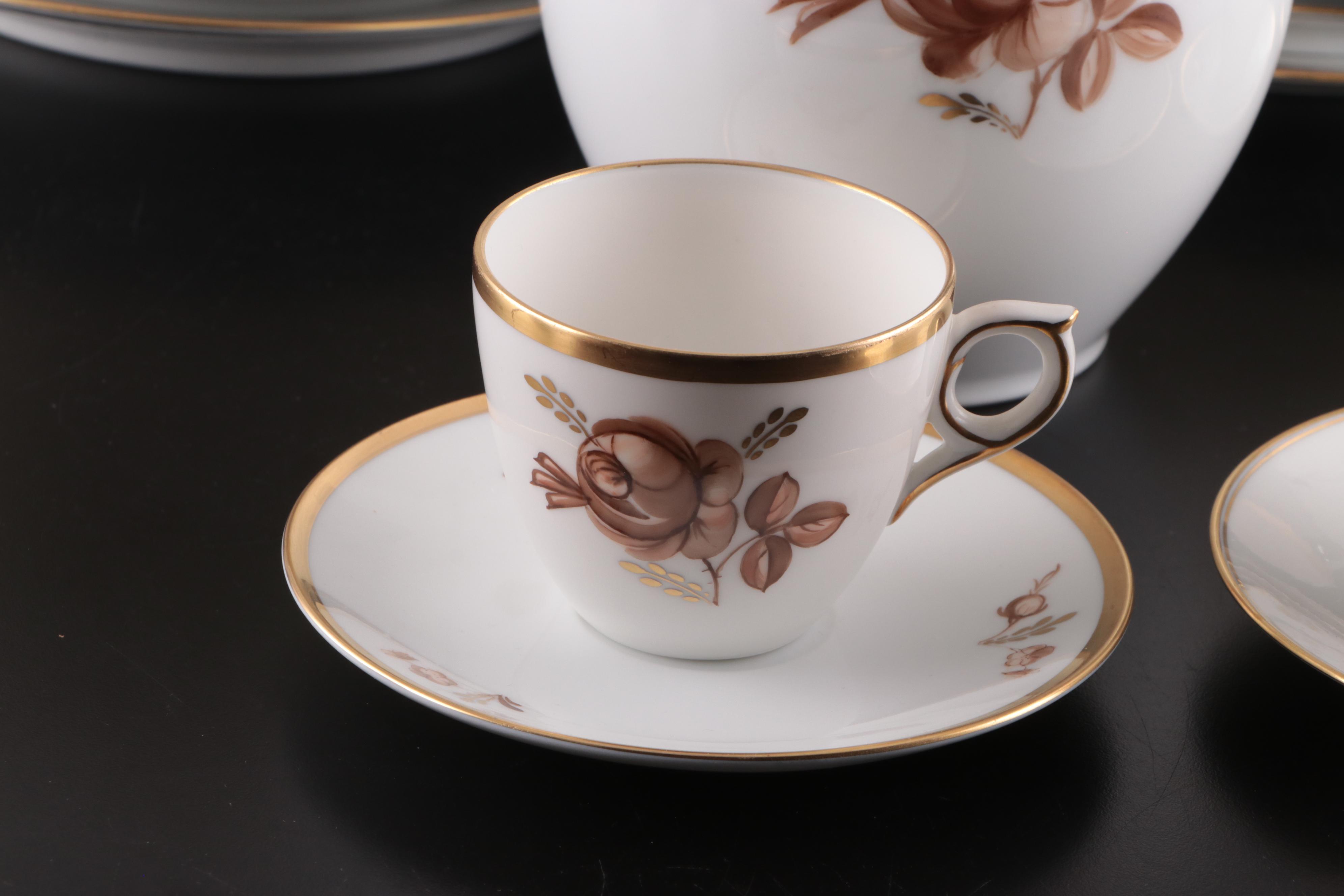 Royal Copenhagen "Brown Rose" Porcelain Dinnerware, Mid-20th Century