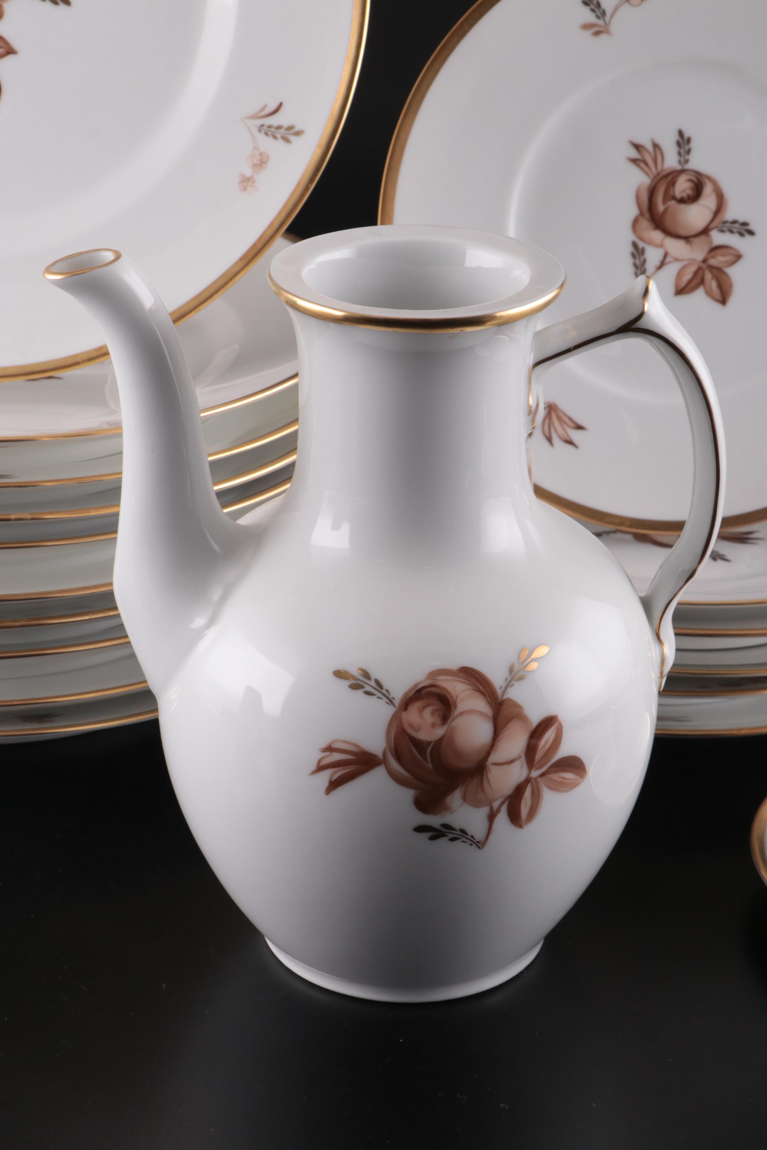 Royal Copenhagen "Brown Rose" Porcelain Dinnerware, Mid-20th Century