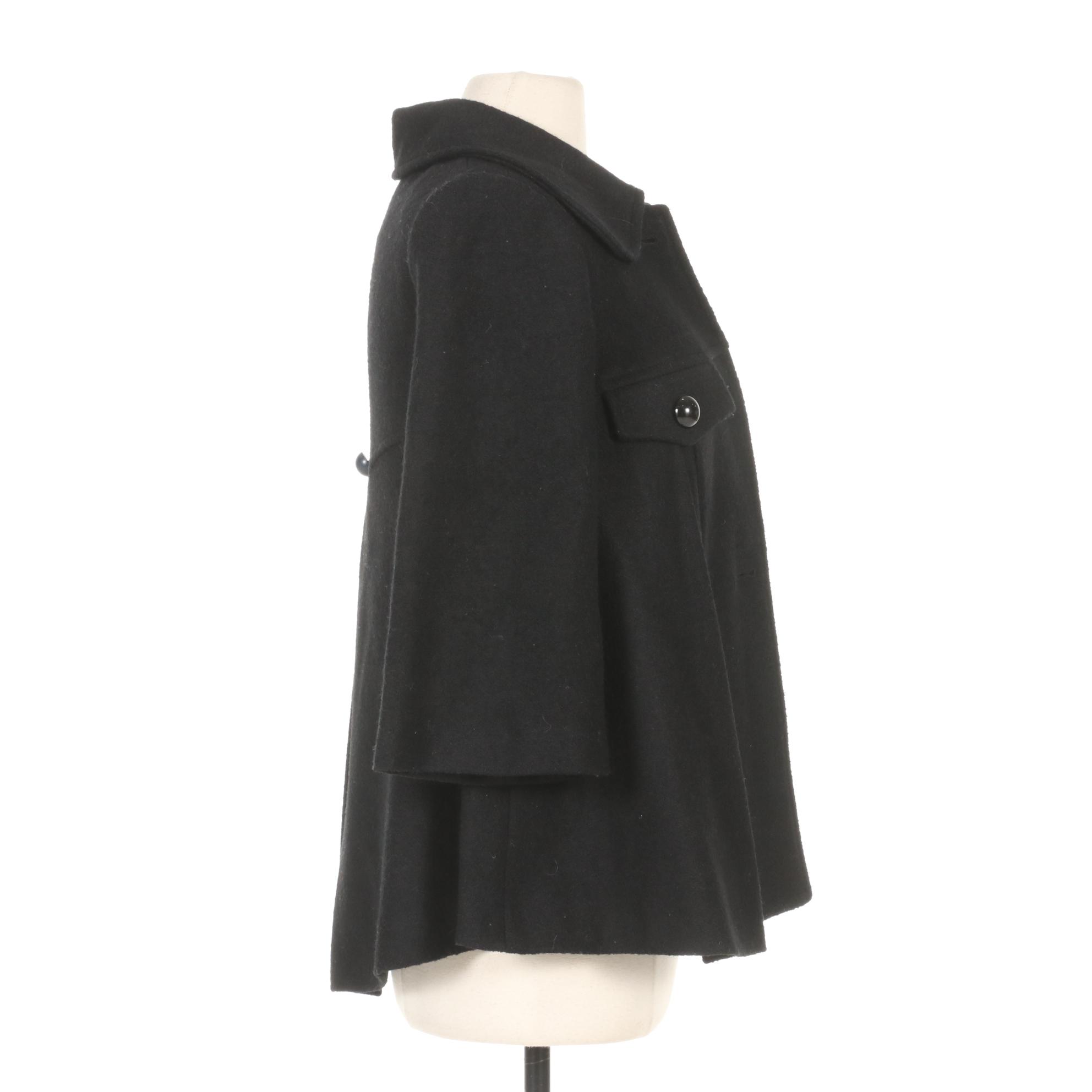 Chloe Wool Blend Pleated Swing Coat With Three-Quarter Sleeves