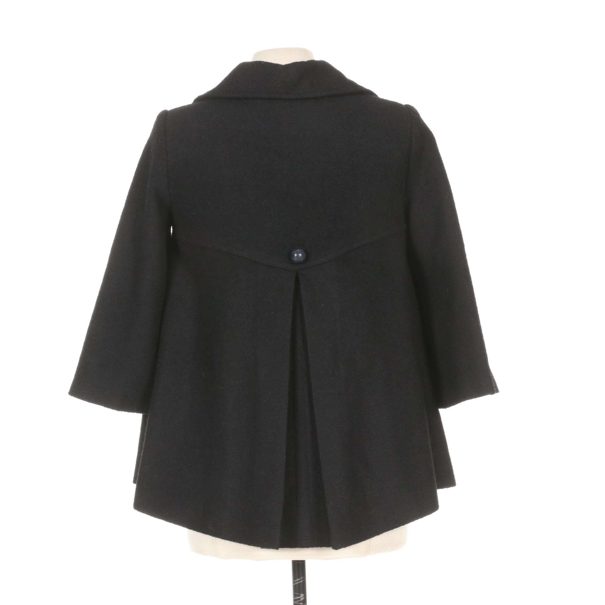 Chloe Wool Blend Pleated Swing Coat With Three-Quarter Sleeves