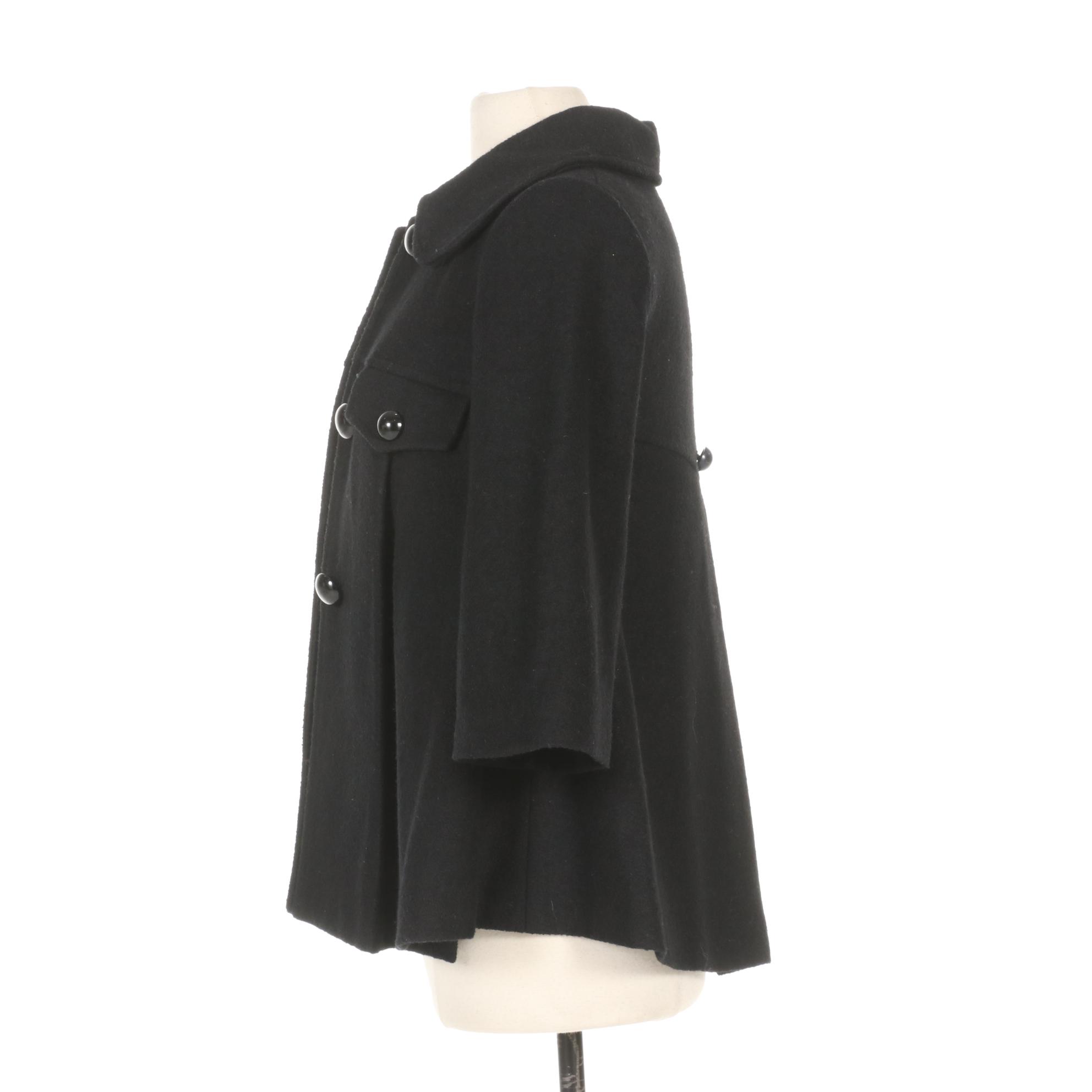 Chloe Wool Blend Pleated Swing Coat With Three-Quarter Sleeves