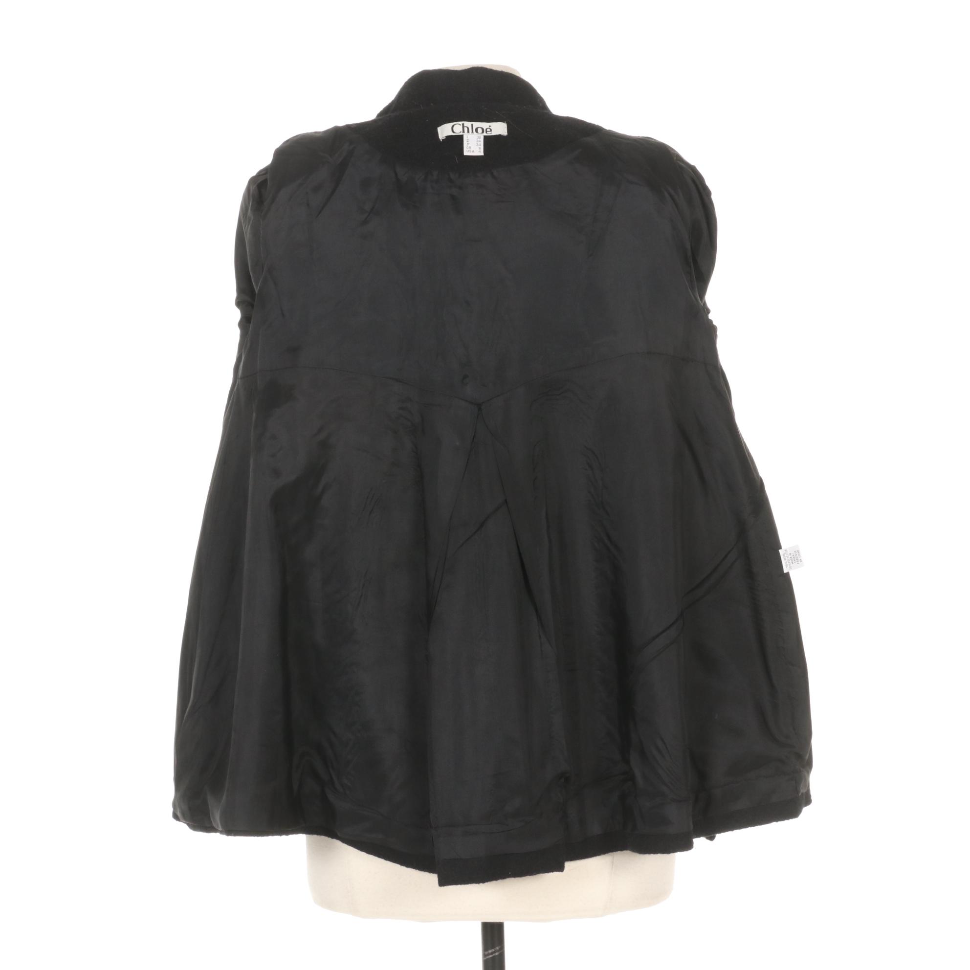 Chloe Wool Blend Pleated Swing Coat With Three-Quarter Sleeves