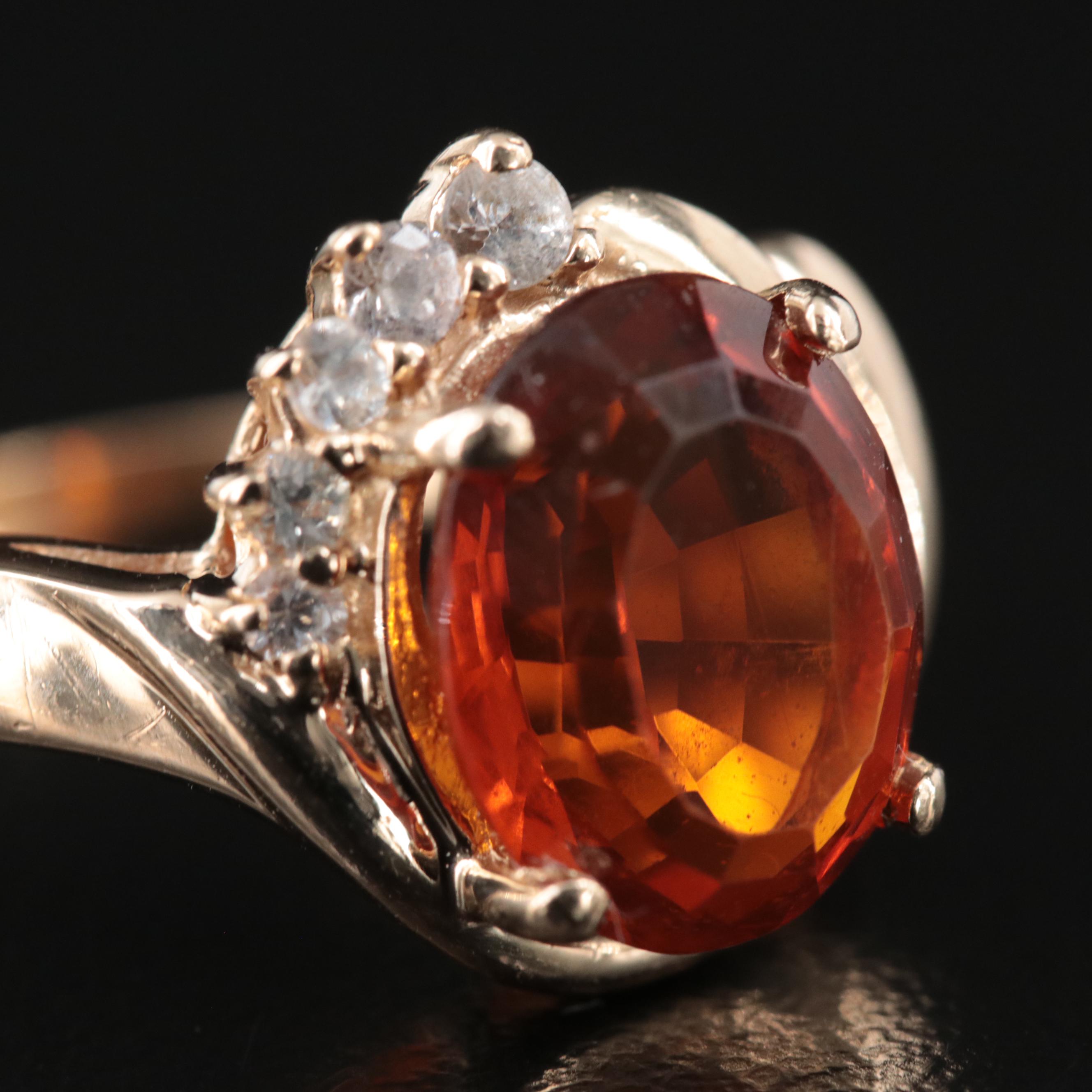 14K Fire Opal and Diamond Ring