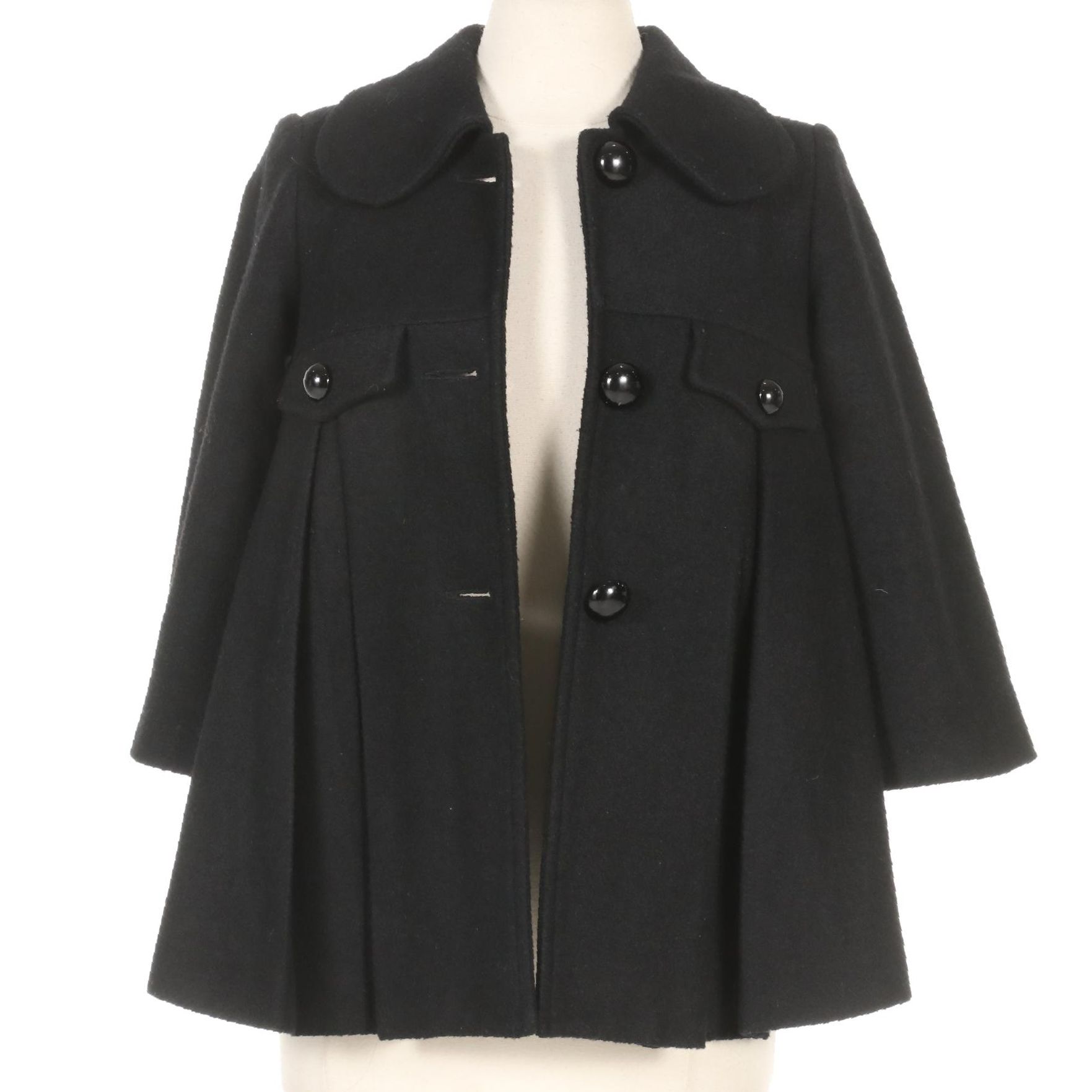 Chloe Wool Blend Pleated Swing Coat With Three-Quarter Sleeves