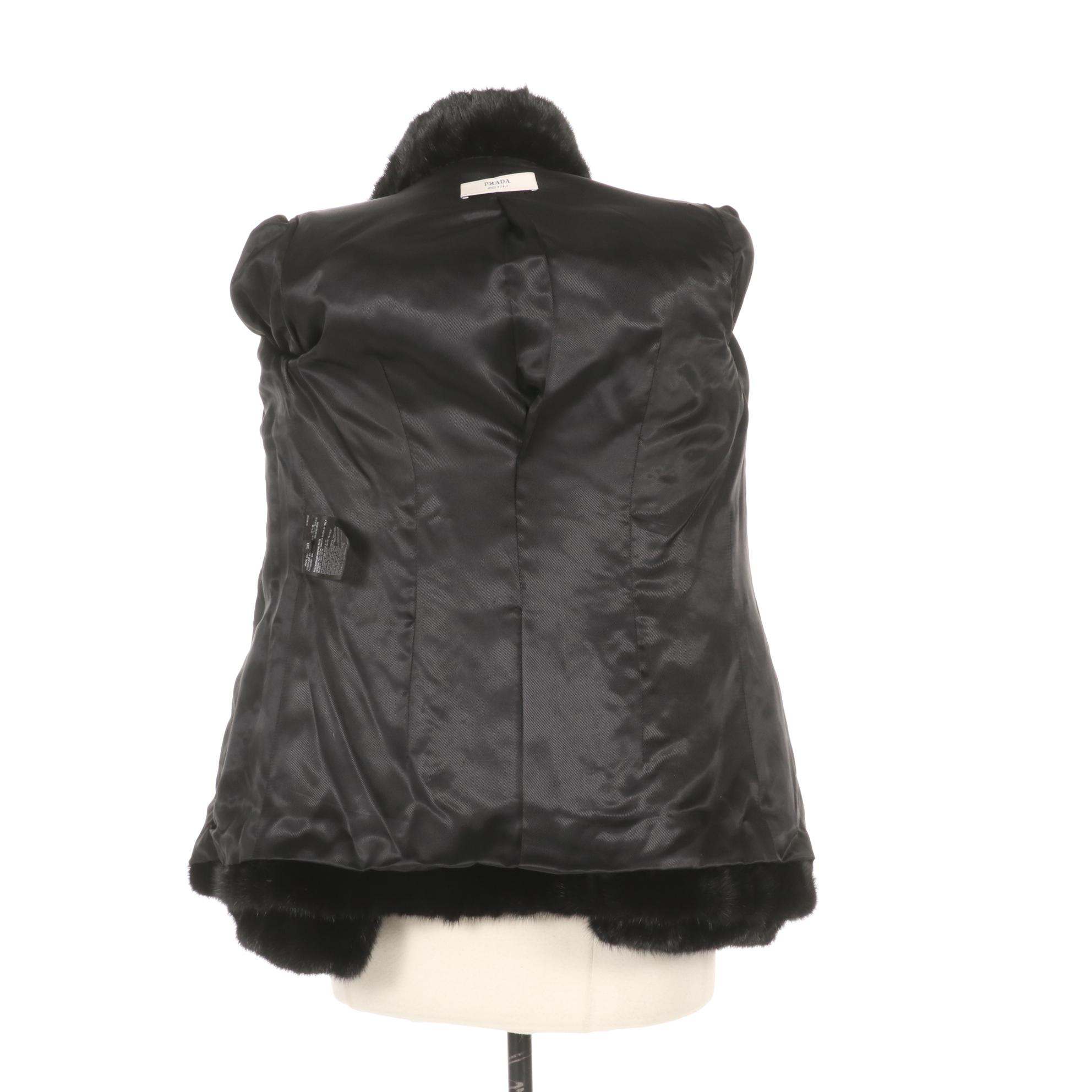 Prada Mink Fur and Silk Short Coat in Black