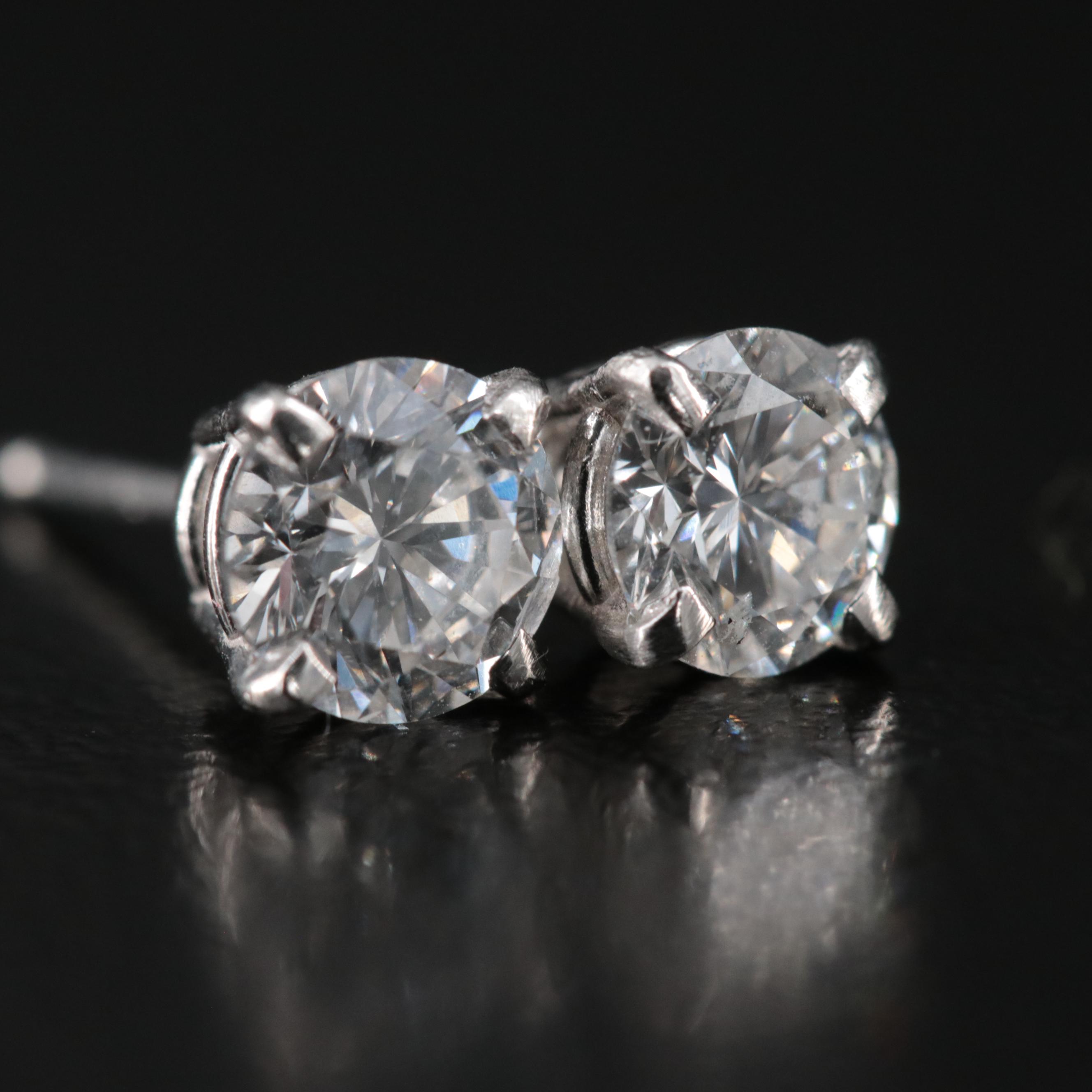 Platinum 1.08 CTW Diamond Single Stud Earrings with One Digital GIA eReport