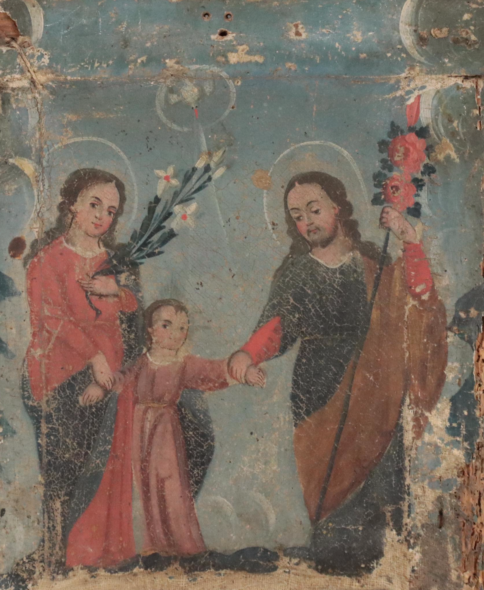Spanish Colonial Retablo Painting of the Holy Family, 1860s