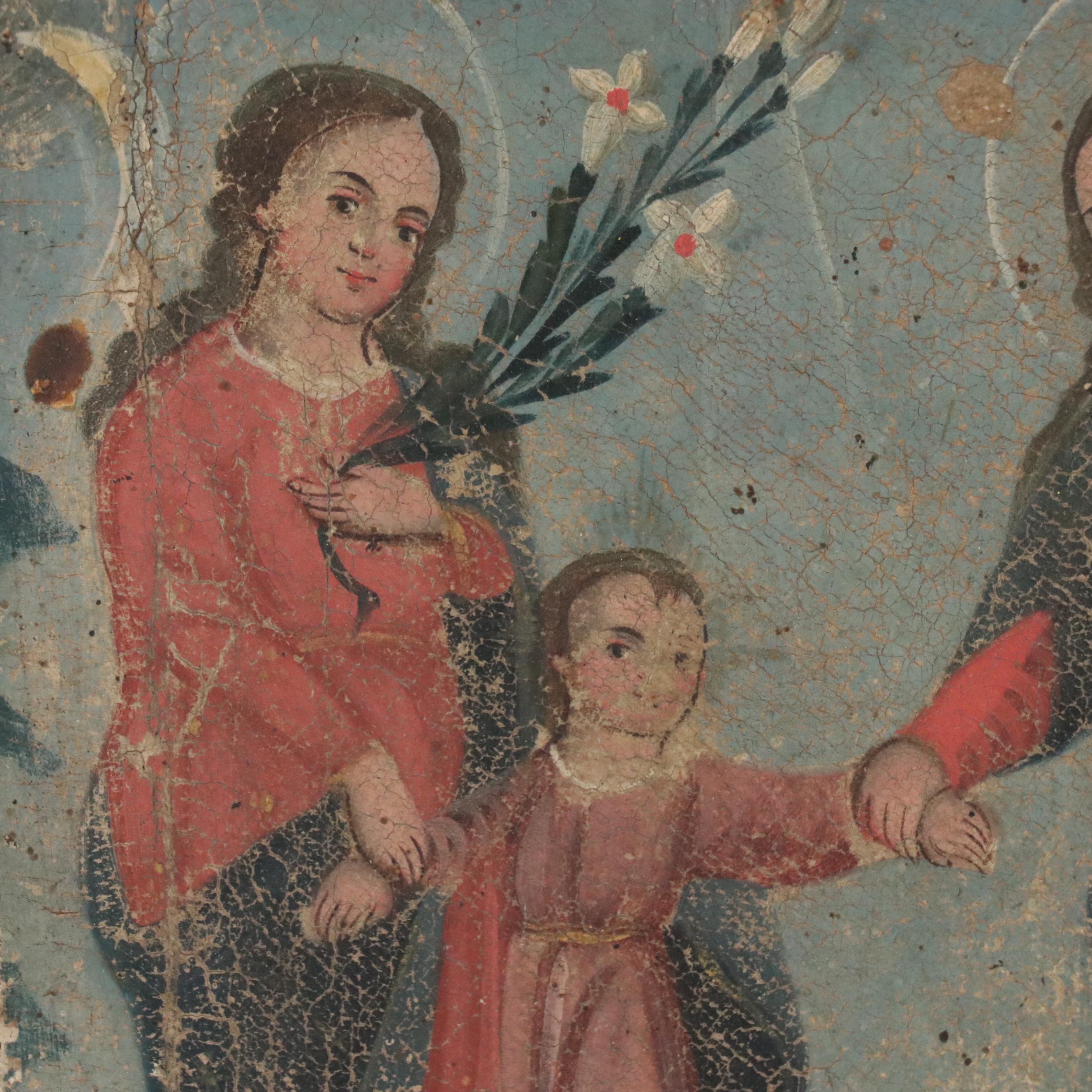 Spanish Colonial Retablo Painting of the Holy Family, 1860s