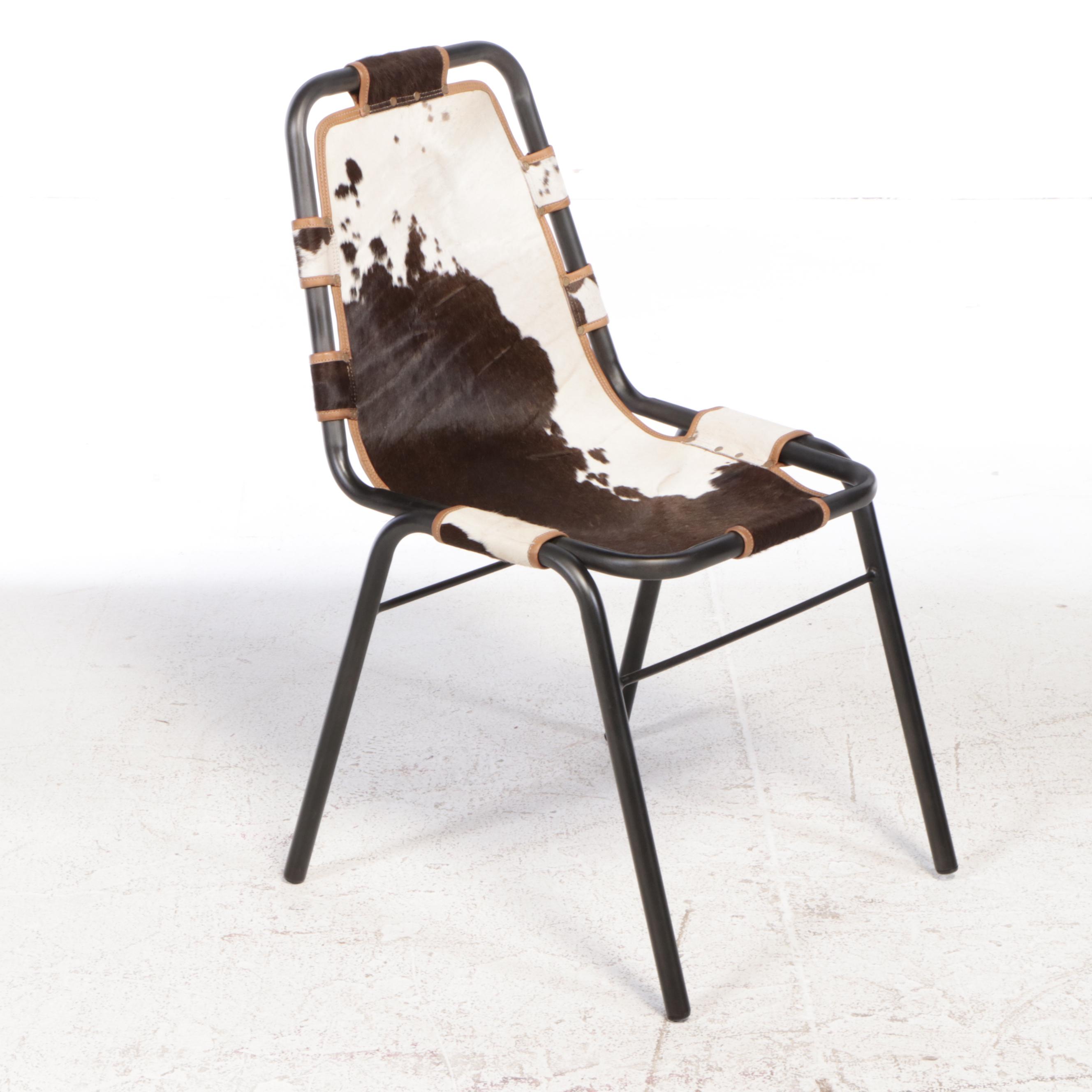 Two Cowhide and Black Metal "Genoa" Side Chairs