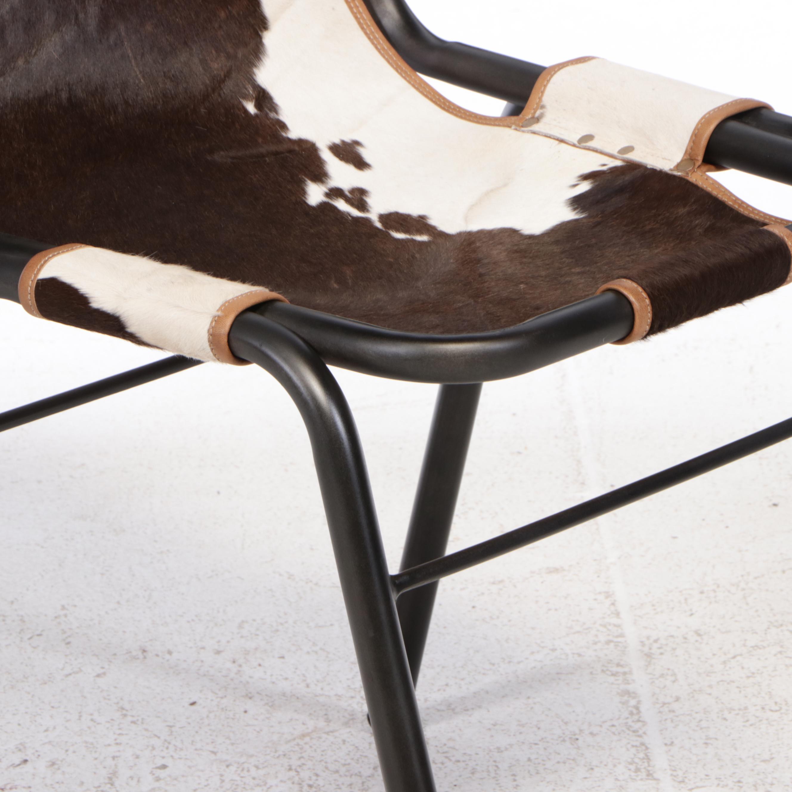 Two Cowhide and Black Metal "Genoa" Side Chairs