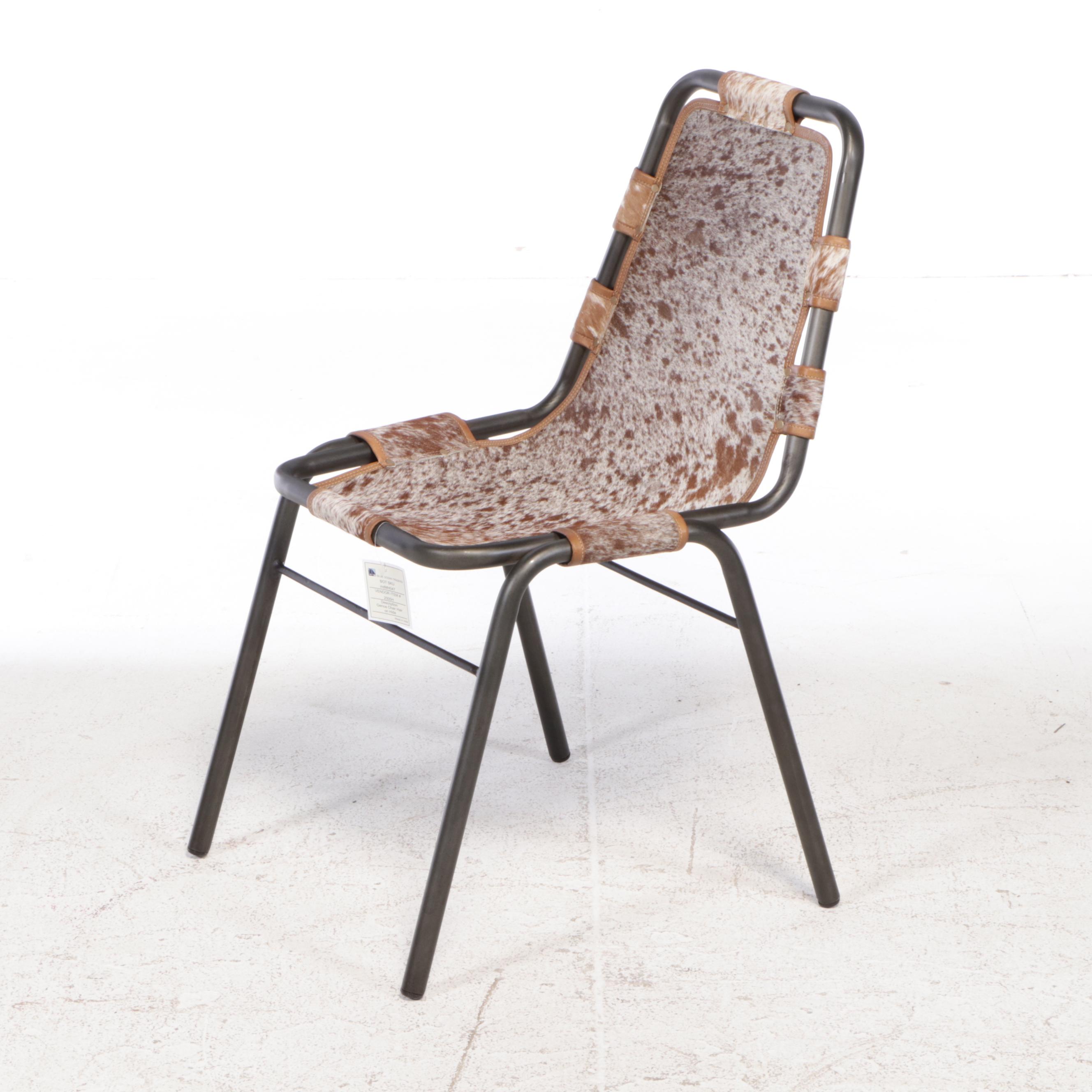 Two Cowhide and Black Metal "Genoa" Side Chairs