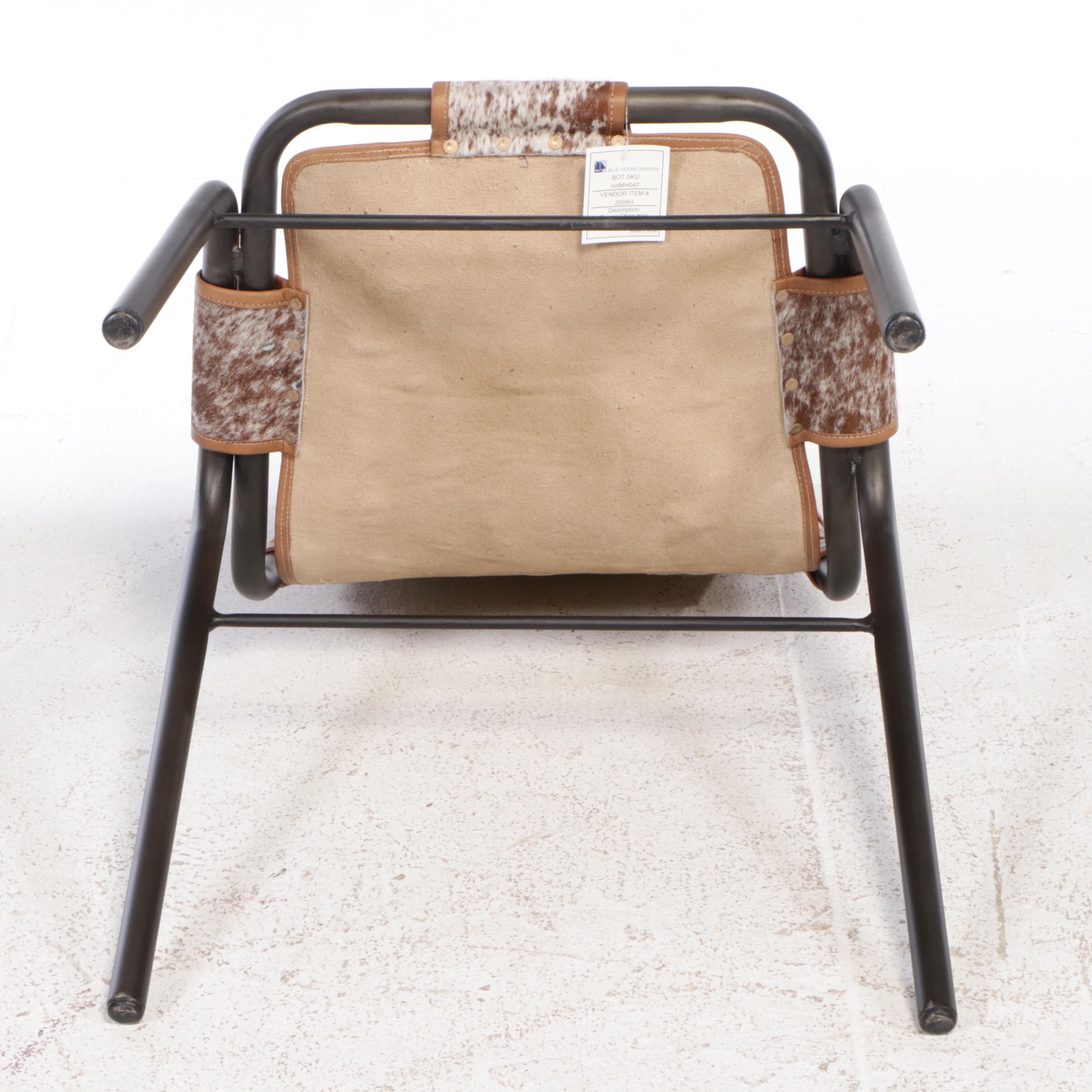 Two Cowhide and Black Metal "Genoa" Side Chairs