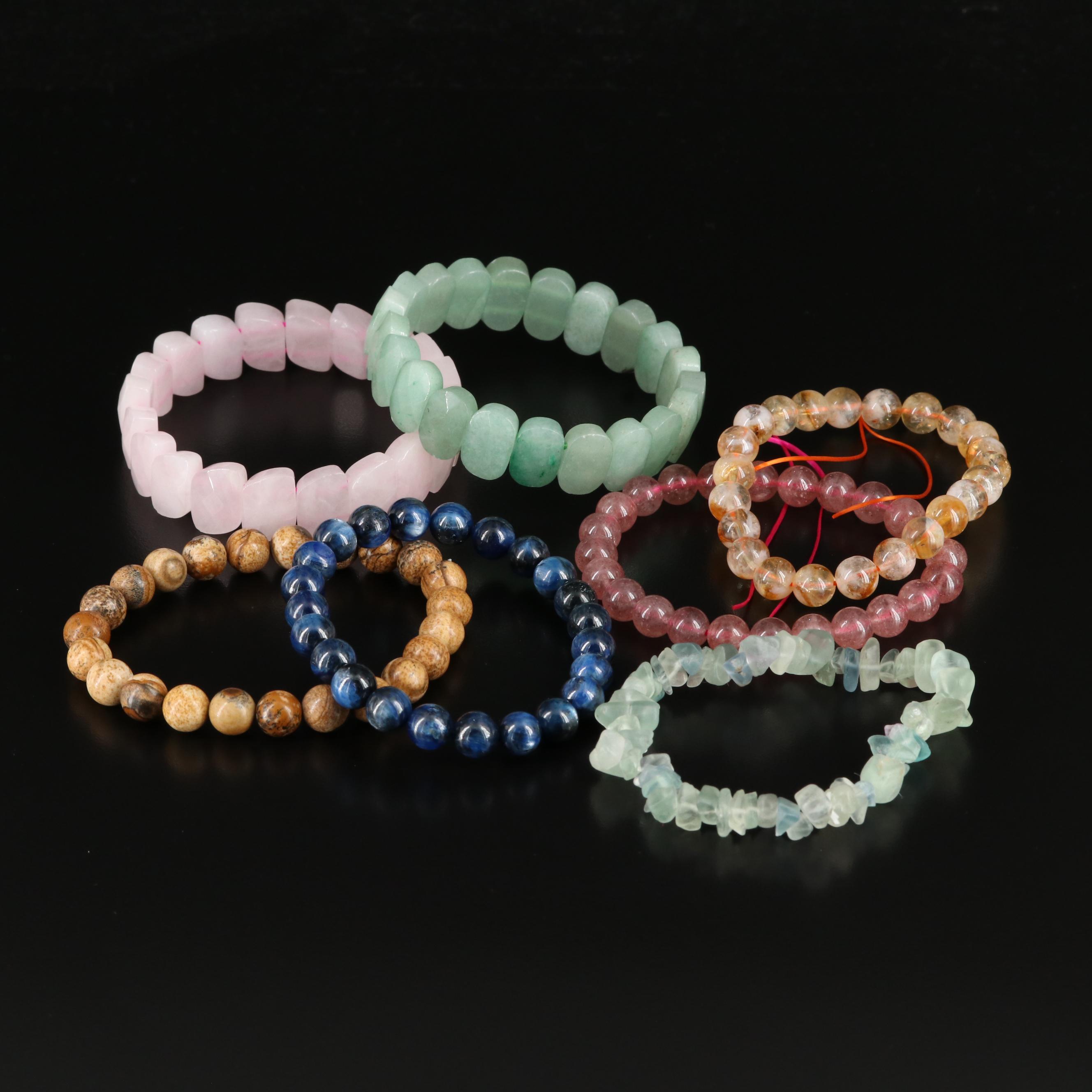 Assorted Bracelets Featuring Rose Quartz, Kyanite and Jasper