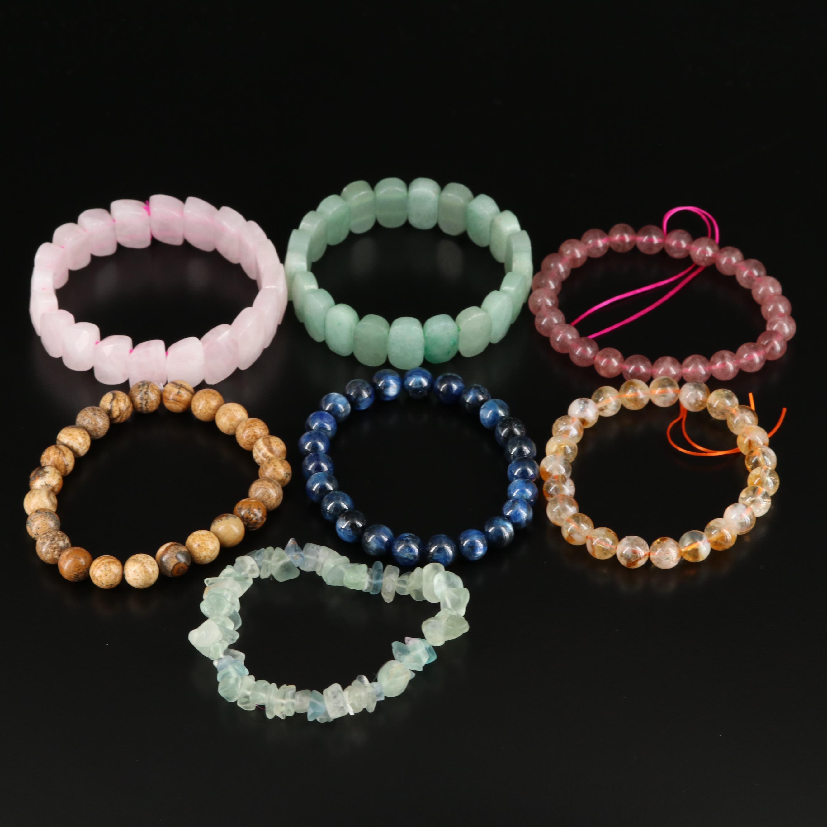 Assorted Bracelets Featuring Rose Quartz, Kyanite and Jasper