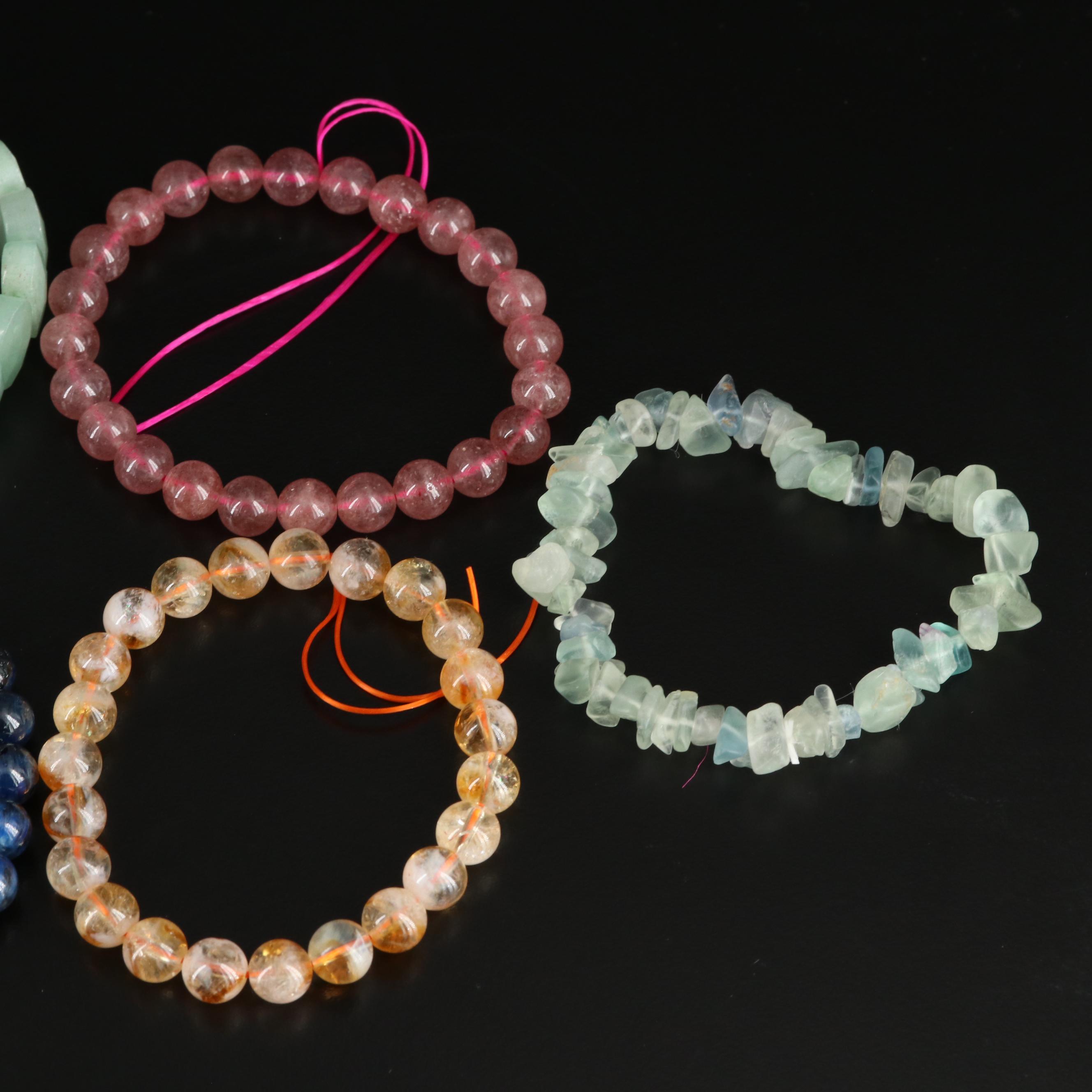 Assorted Bracelets Featuring Rose Quartz, Kyanite and Jasper