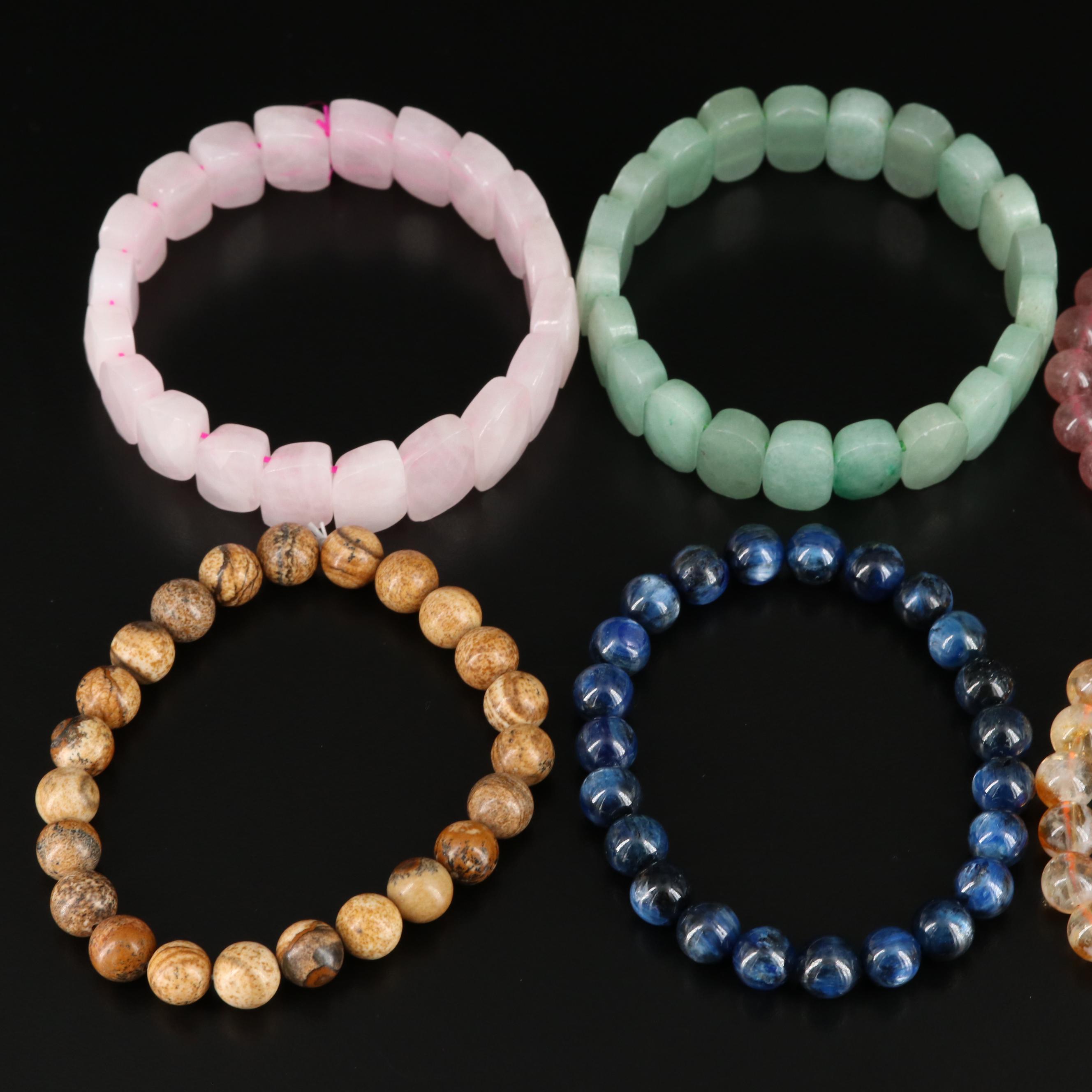 Assorted Bracelets Featuring Rose Quartz, Kyanite and Jasper