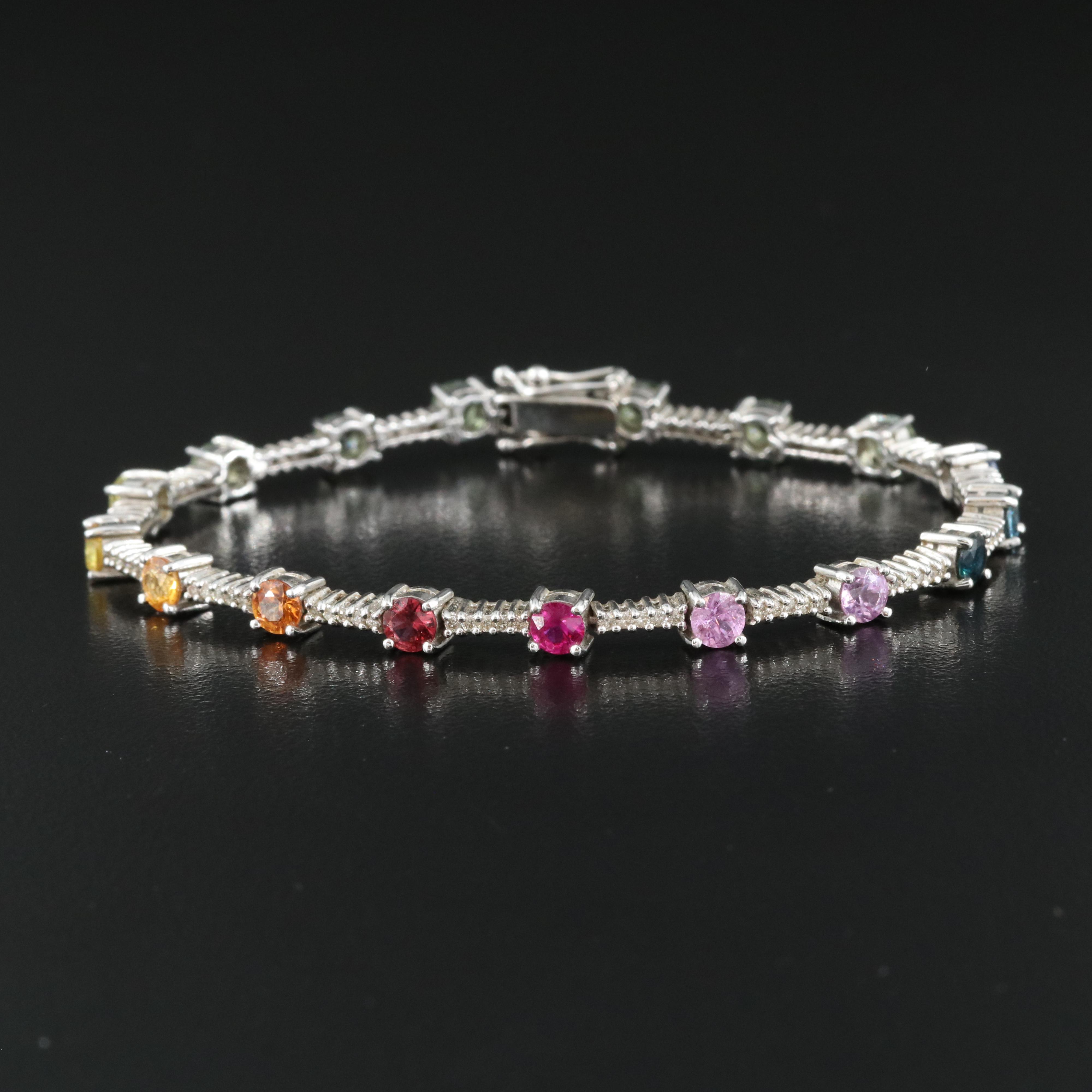 14K Rainbow Sapphire and Diamond Bracelet