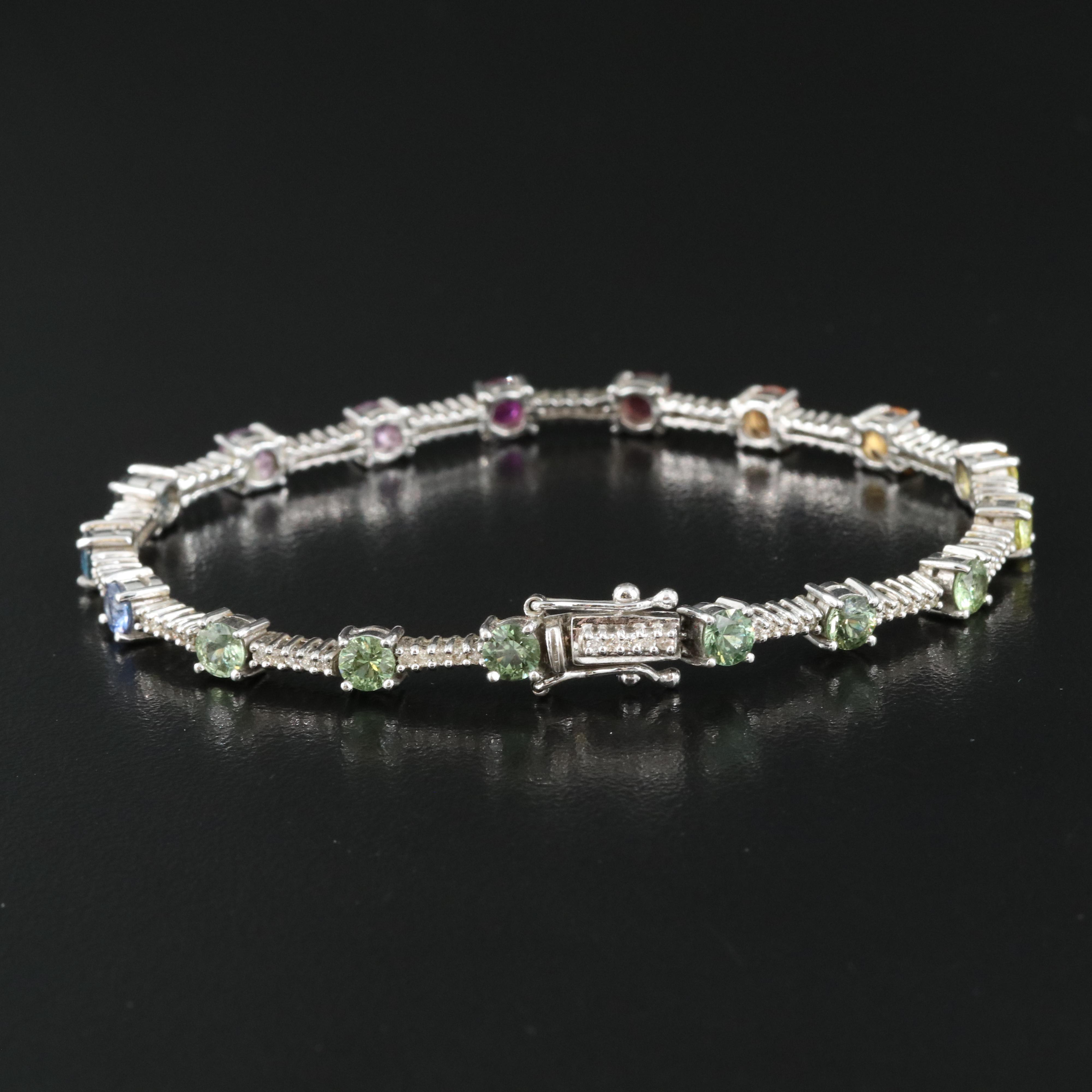 14K Rainbow Sapphire and Diamond Bracelet