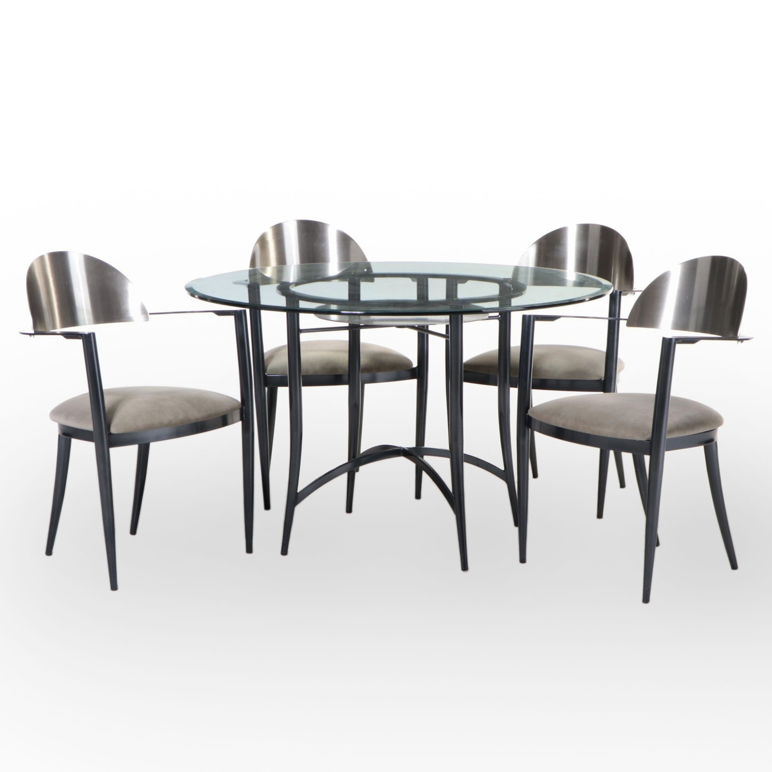 Krispin's Modernist Style Metal and Glass Top Five-Piece Dining Set