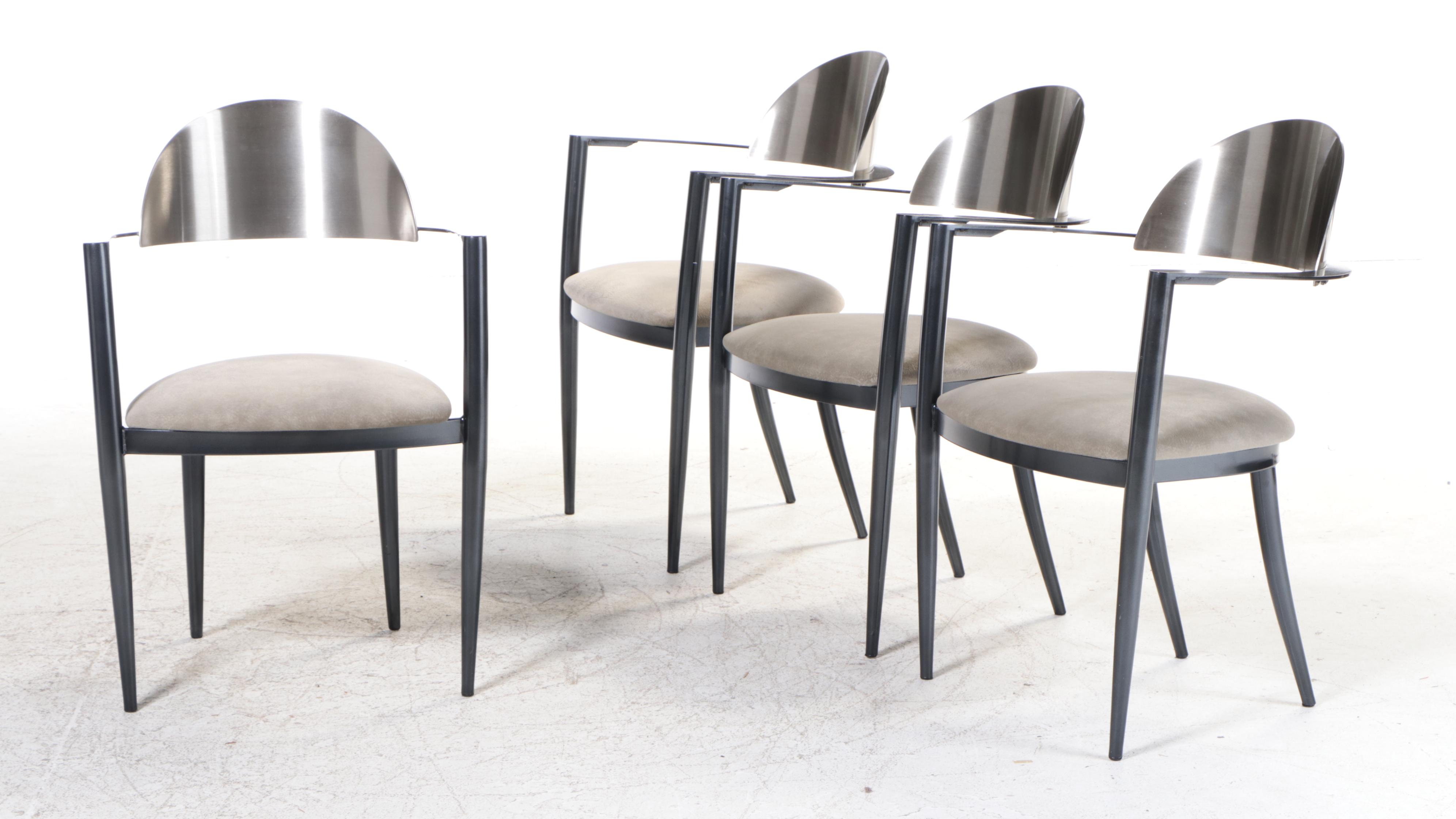 Krispin's Modernist Style Metal and Glass Top Five-Piece Dining Set