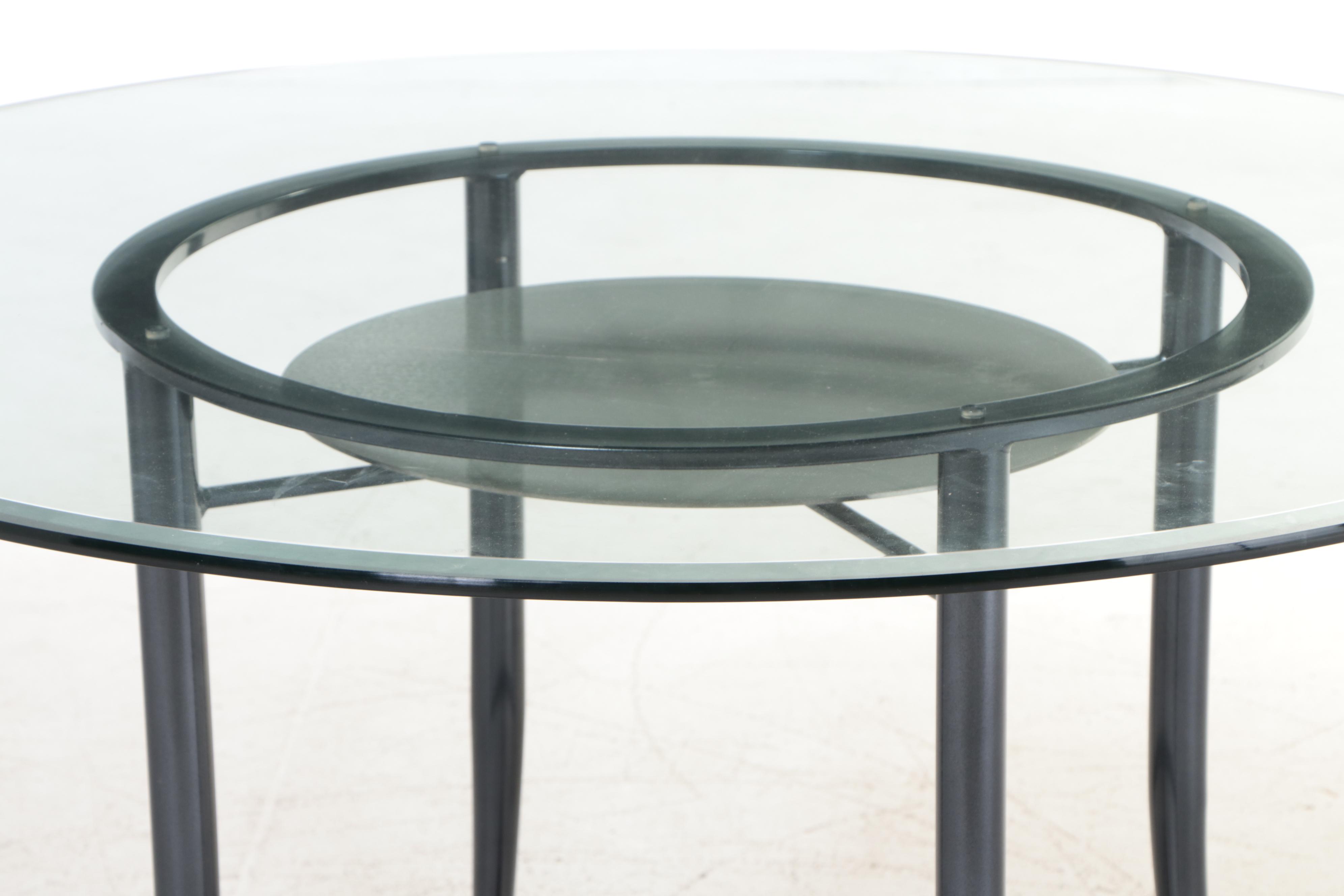Krispin's Modernist Style Metal and Glass Top Five-Piece Dining Set