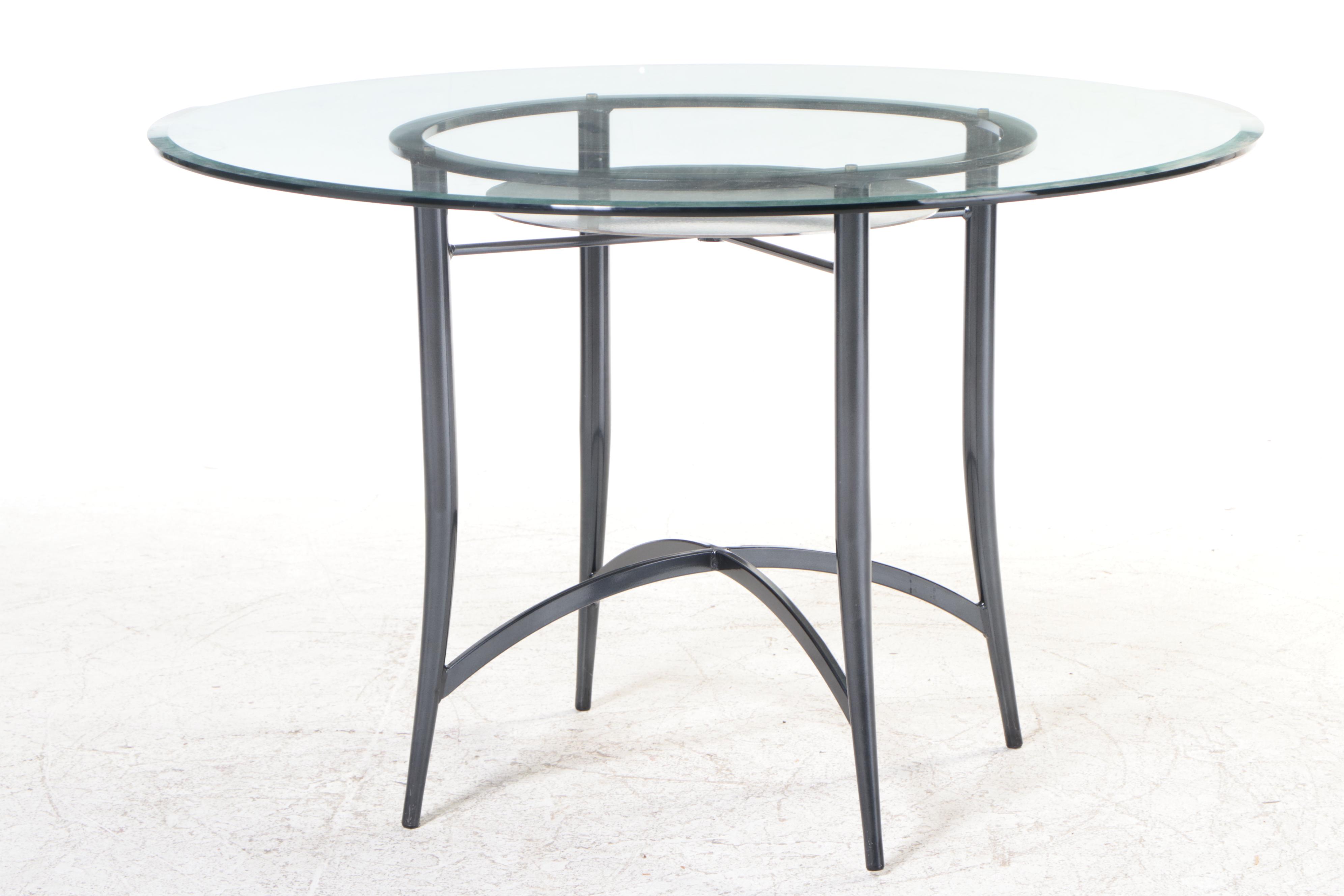 Krispin's Modernist Style Metal and Glass Top Five-Piece Dining Set